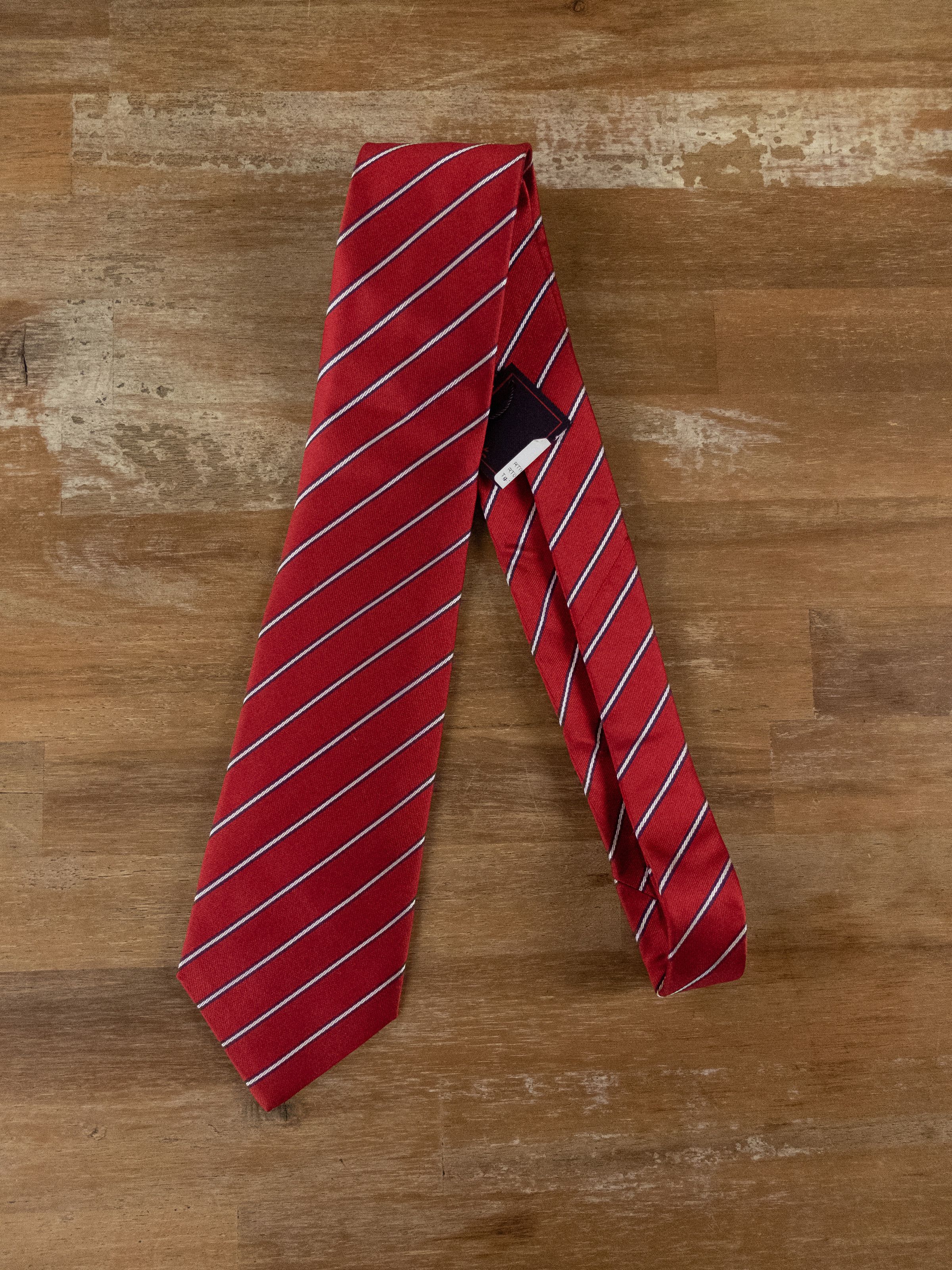 image of Isaia Red 7 Fold Striped Silk Tie Authentic NWT Stripes, Men's