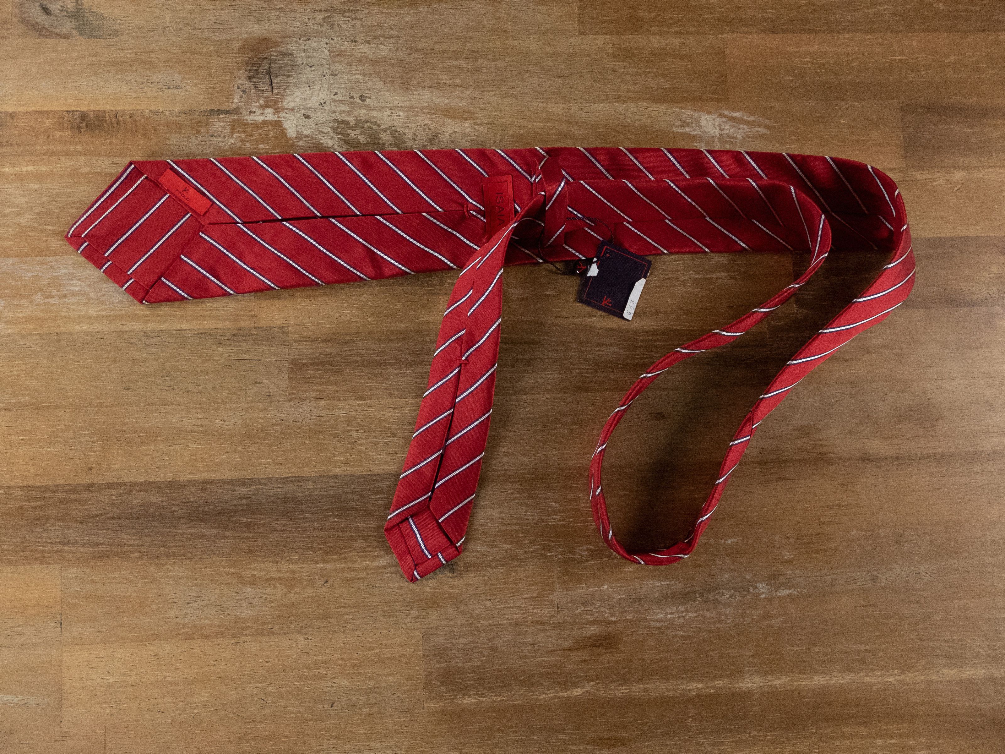 Isaia ISAIA red 7 fold striped silk tie authentic NWT stripes Size ONE SIZE - 2 Thumbnail