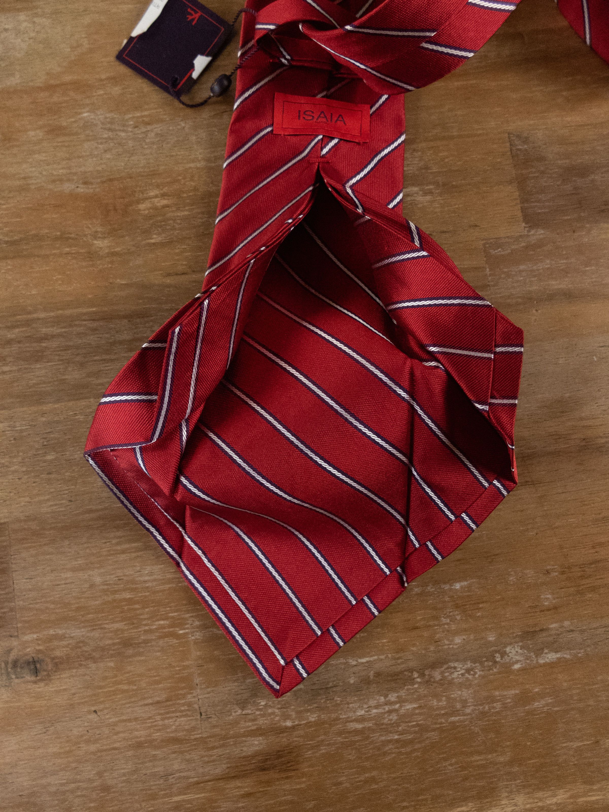 Isaia ISAIA red 7 fold striped silk tie authentic NWT stripes Size ONE SIZE - 6 Thumbnail