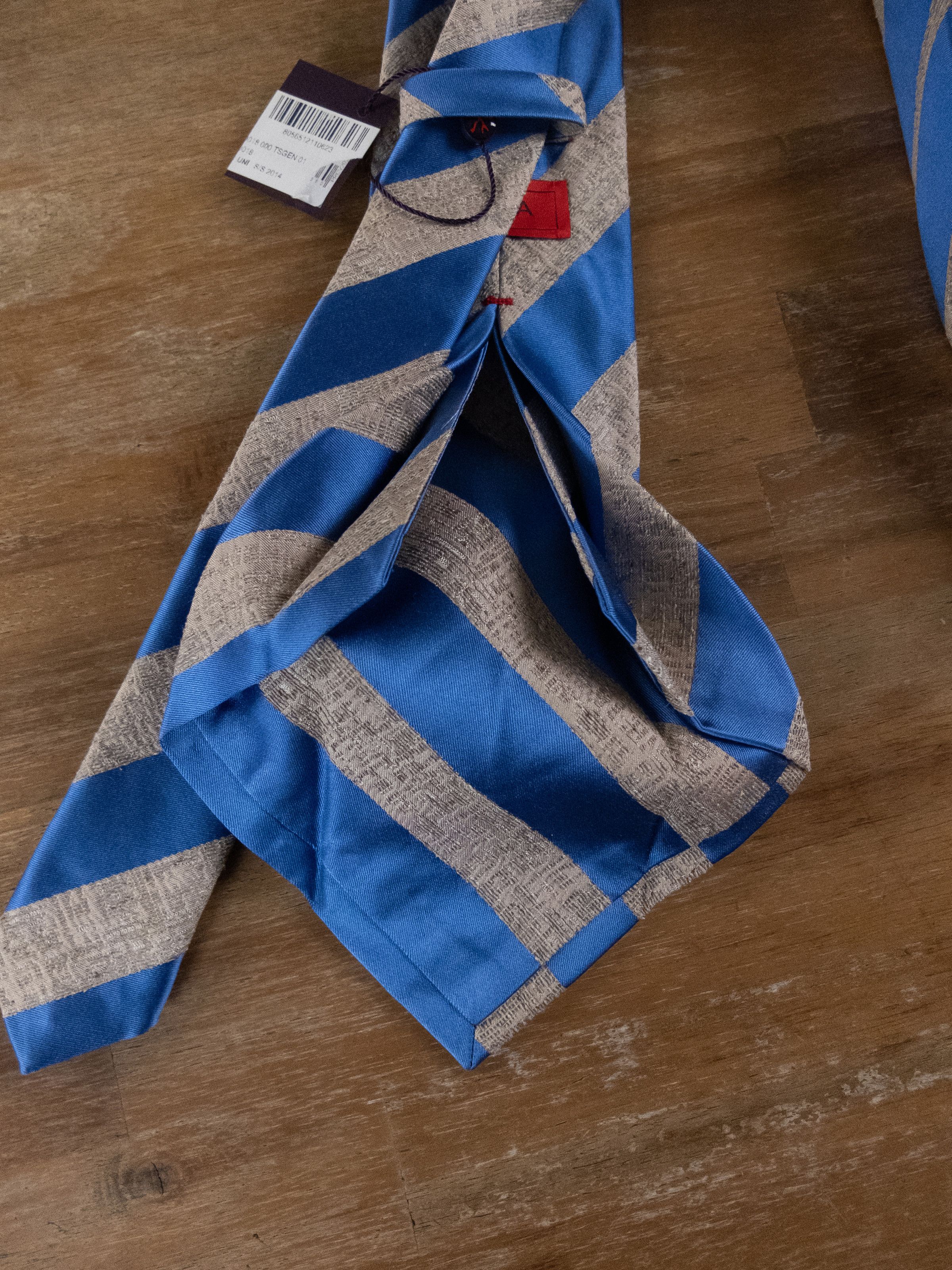 Isaia ISAIA beige blue 7 fold striped silk tie authentic NWT Size ONE SIZE - 6 Thumbnail