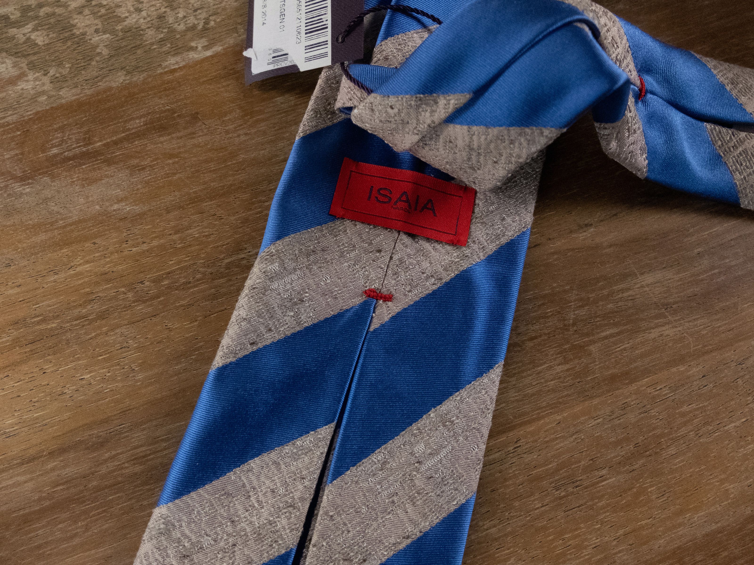 Isaia ISAIA beige blue 7 fold striped silk tie authentic NWT Size ONE SIZE - 3 Thumbnail