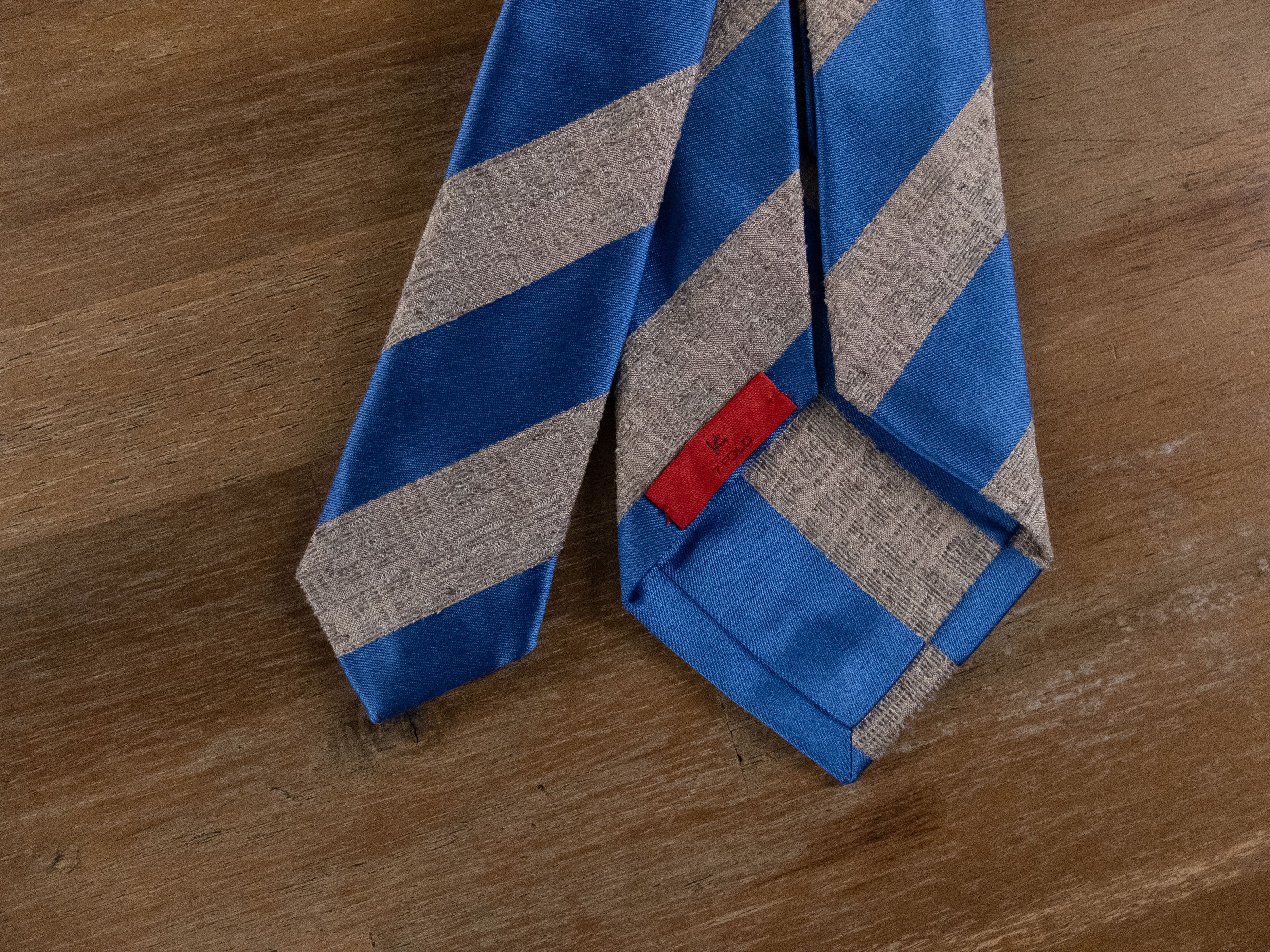 Isaia ISAIA beige blue 7 fold striped silk tie authentic NWT Size ONE SIZE - 4 Thumbnail