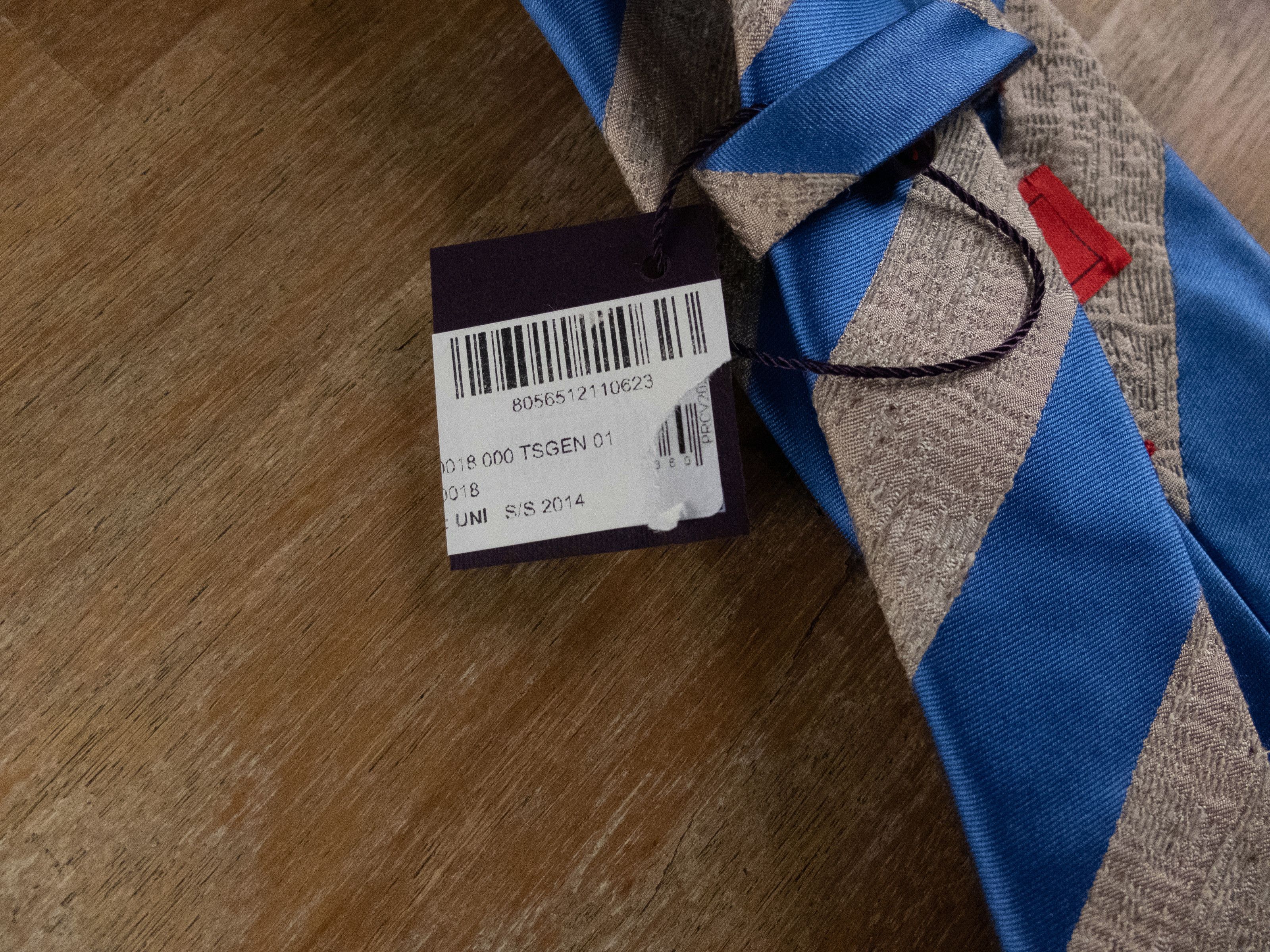 Isaia ISAIA beige blue 7 fold striped silk tie authentic NWT Size ONE SIZE - 5 Thumbnail