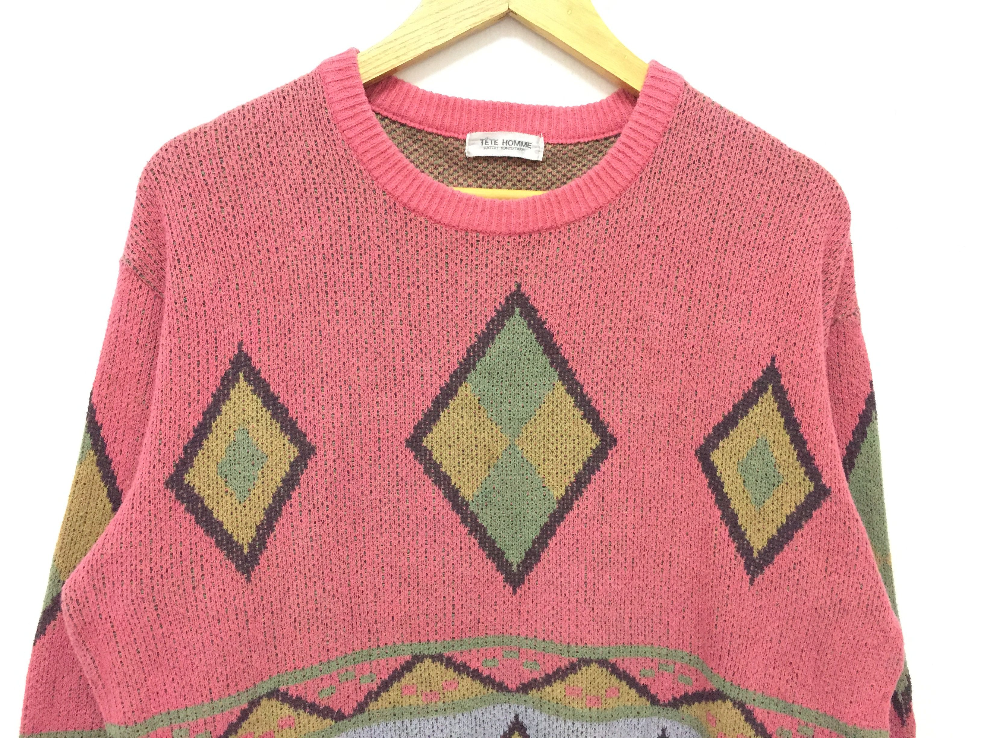 Tete Homme 80's TETE HOME By Katoh Kazutaka intarsia Ortega knit Size US M / EU 48-50 / 2 - 3 Thumbnail