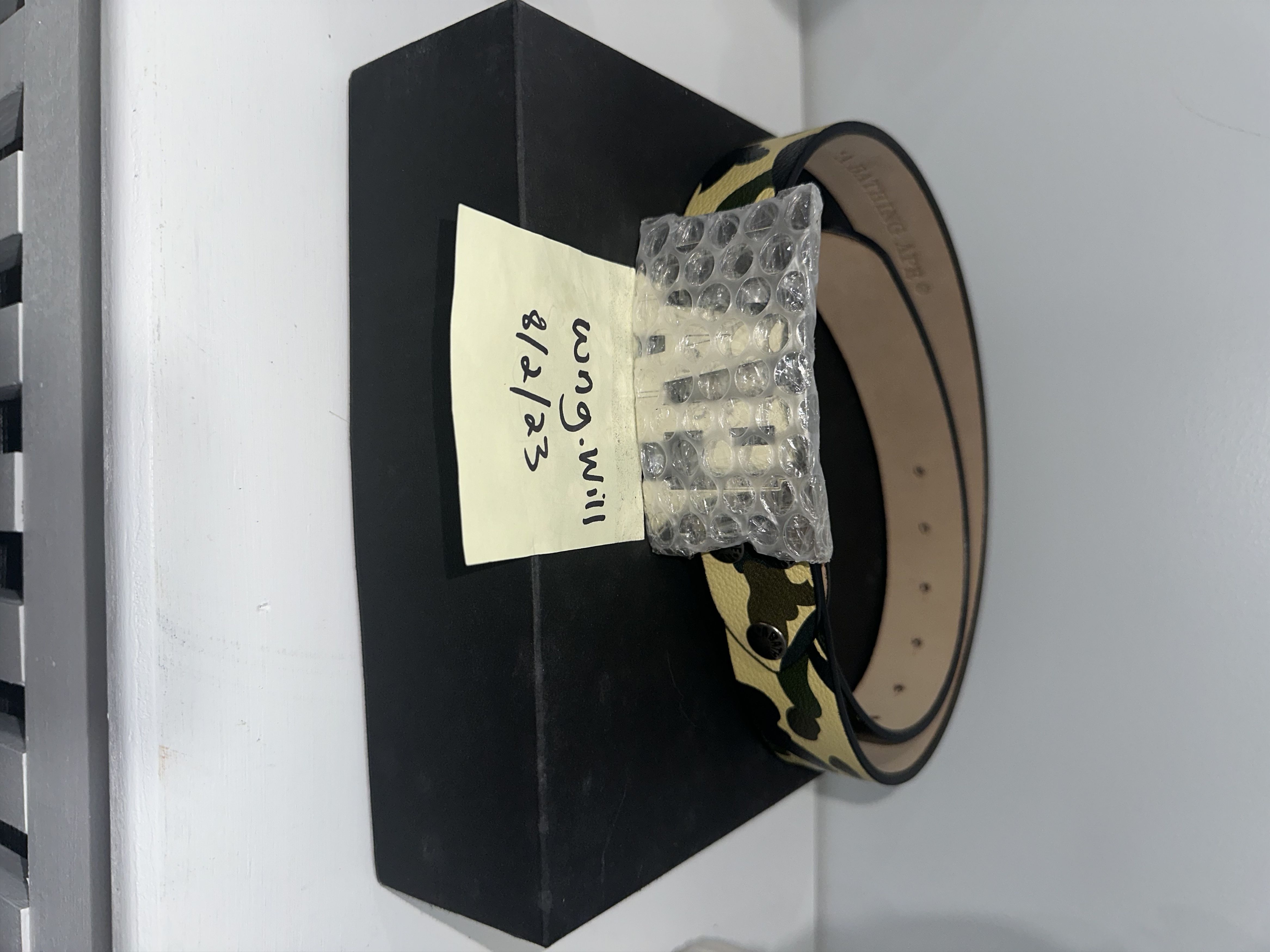 image of Bape 1St Camo Leather Belt in Yellow, Men's (Size 30)