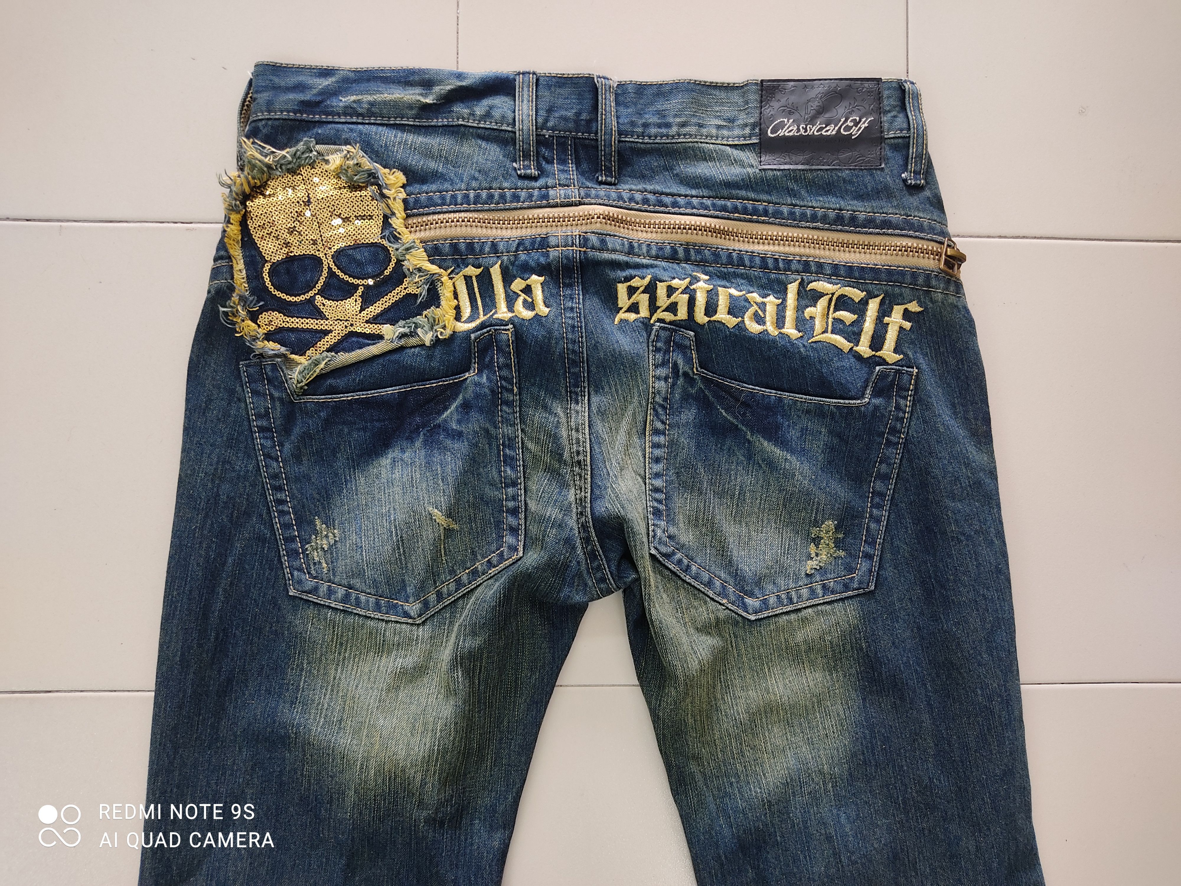 Japanese Brand Classical Elf SKULL Big Logo Jeans Size US 35 - 2 Thumbnail