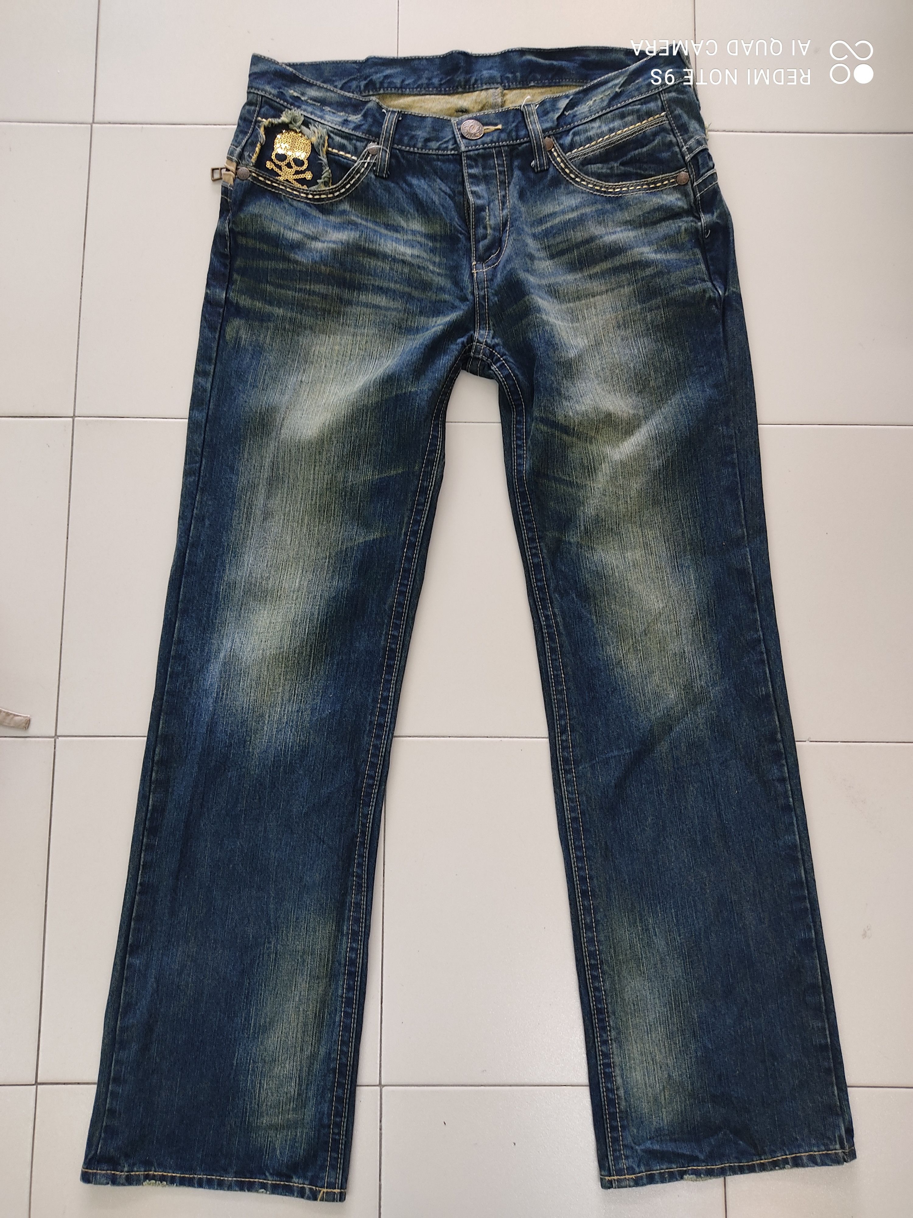 Japanese Brand Classical Elf SKULL Big Logo Jeans Size US 35 - 1 Thumbnail