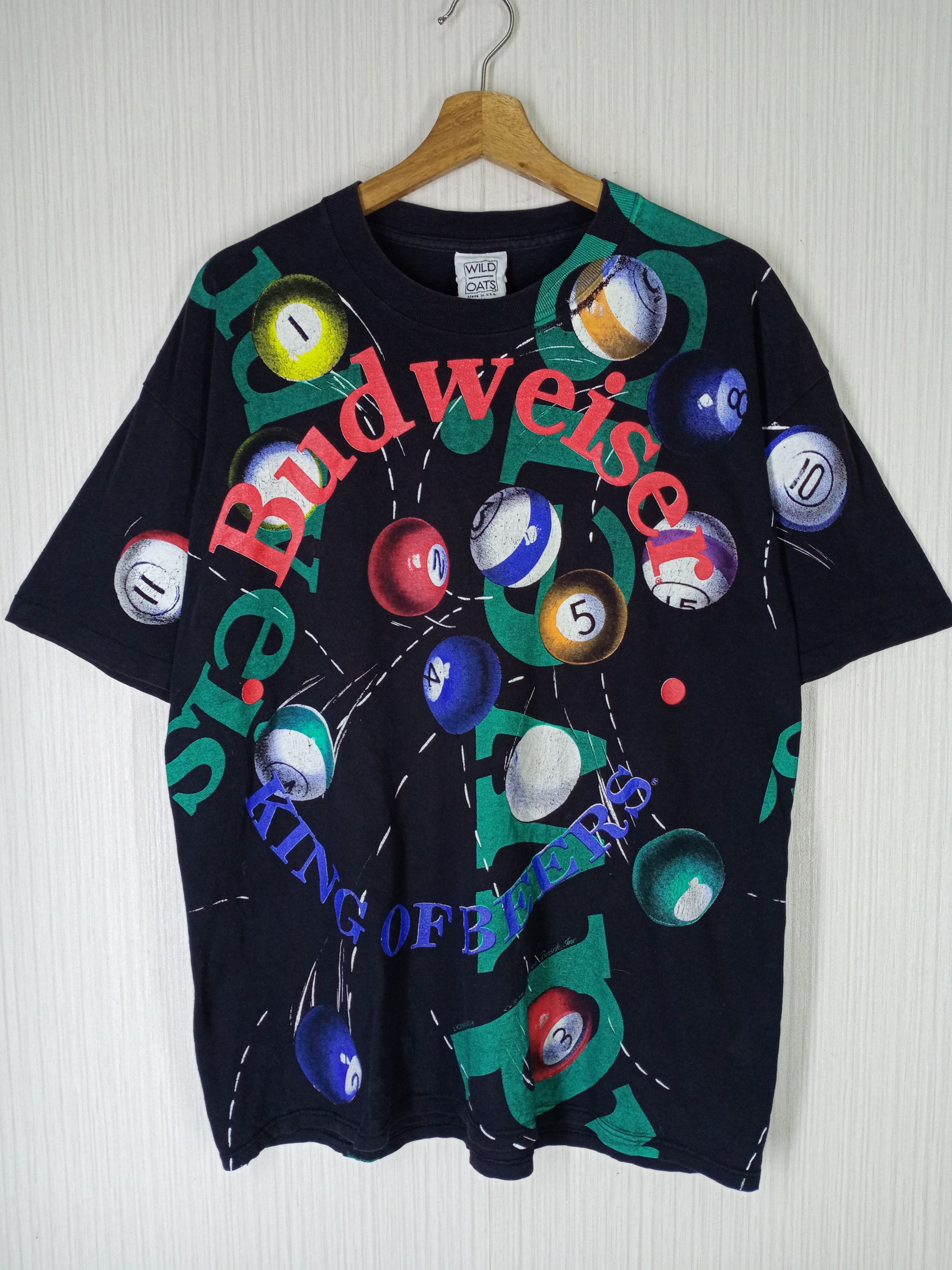 image of Vintage 90's Wild Oats Budweiser All Over Print in Black, Men's (Size Large)