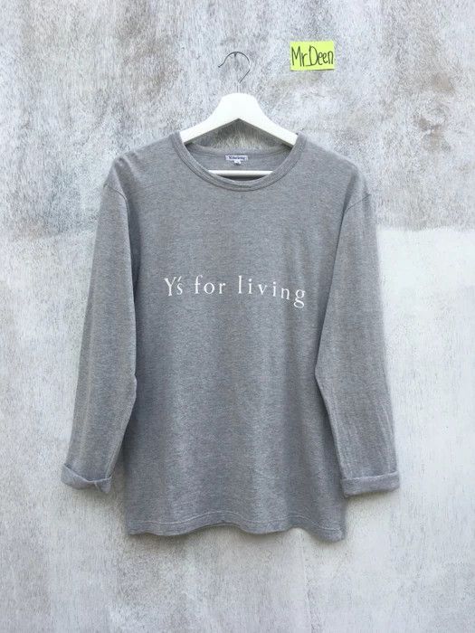 image of Vintage Made In Japan Y’S For Living Spell Out T Shirt in Grey, Men's (Size Small)