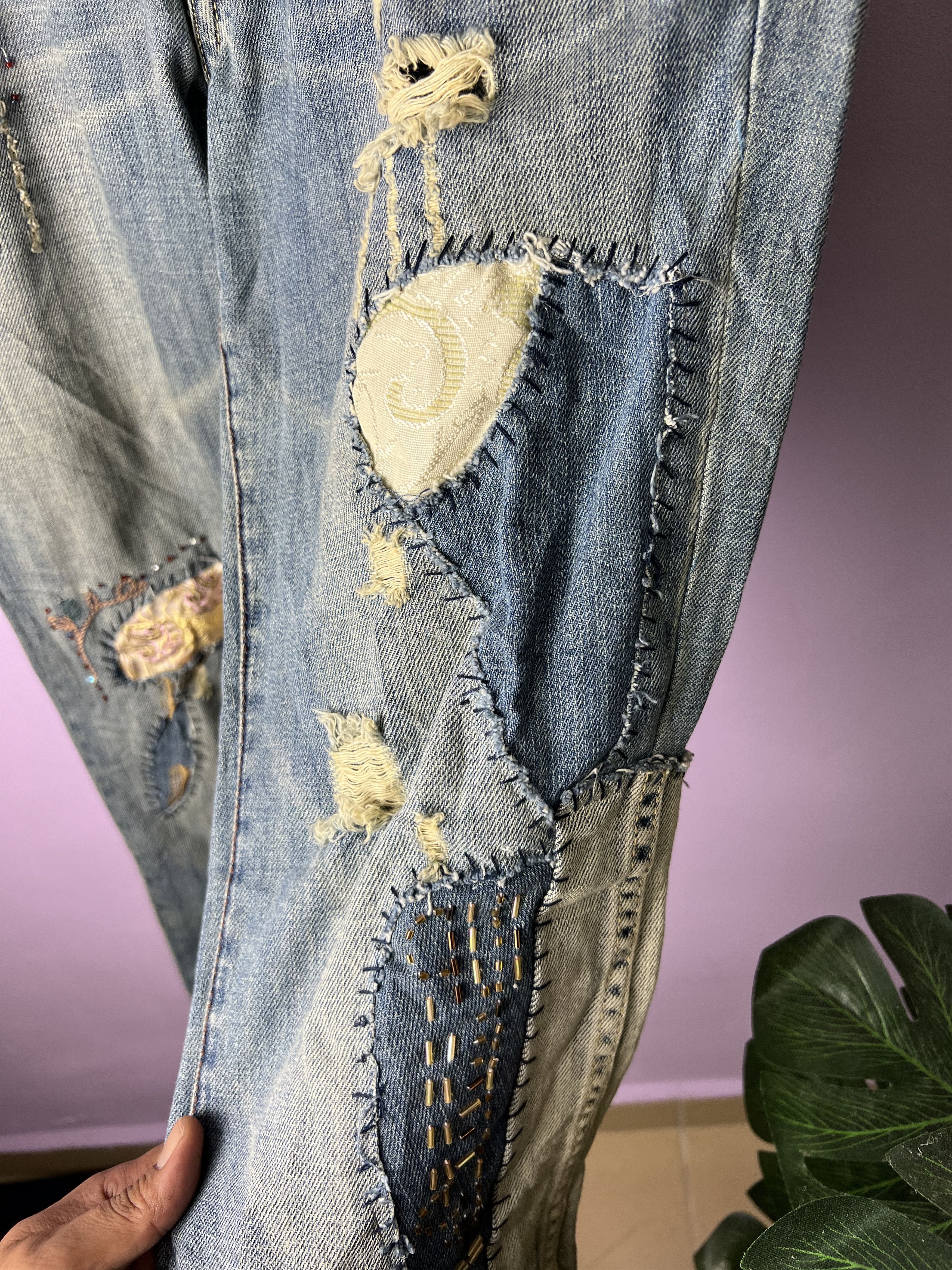 Japanese Brand 🔥Japanese Brand Patchwork Distressed Denim Size 32" / US 10 / IT 46 - 13 Thumbnail