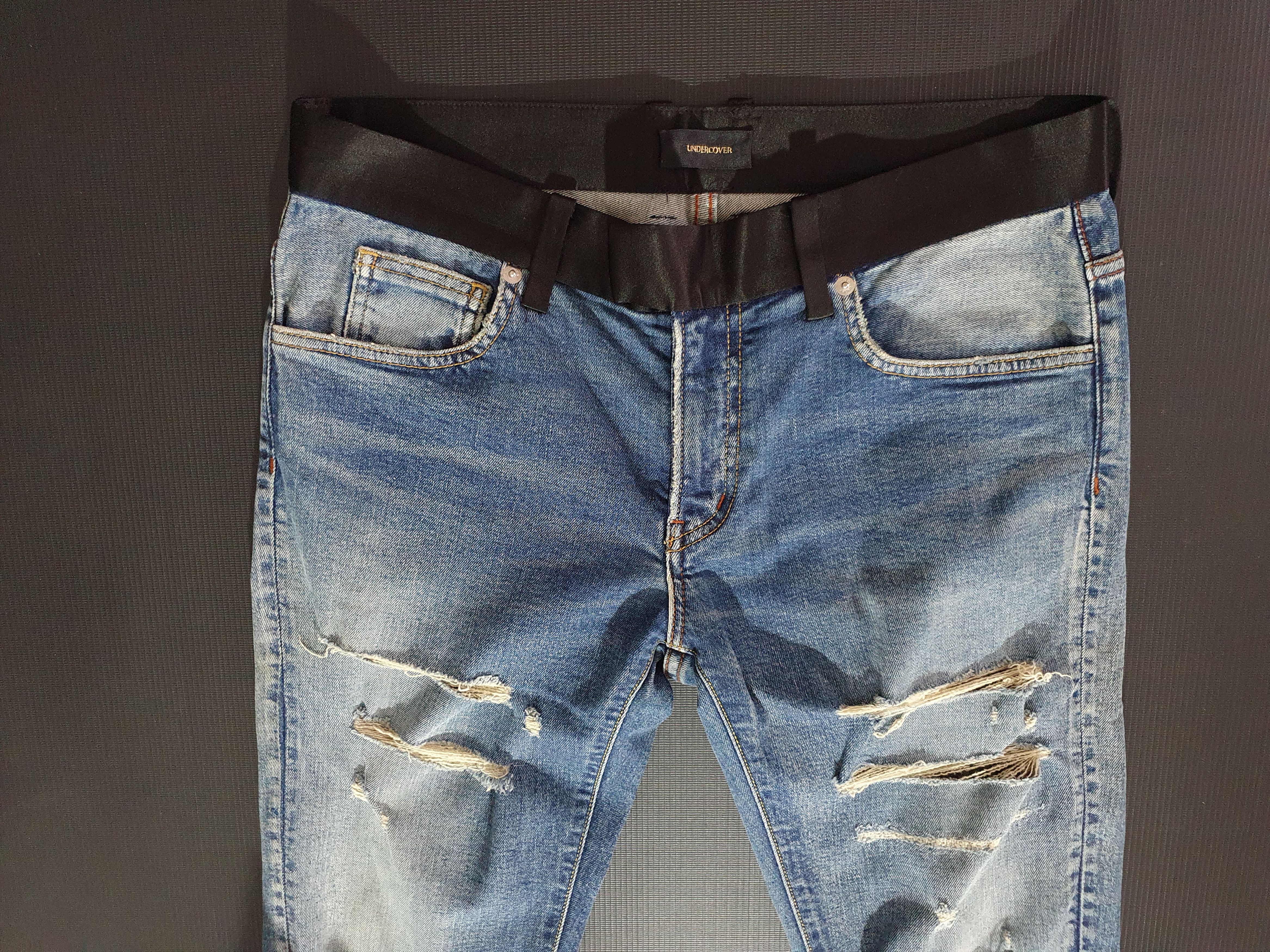Pre-owned Avant Garde X Undercover Satin Waist Silk Cotton Undercover Skinny Jeans In Blue Denim