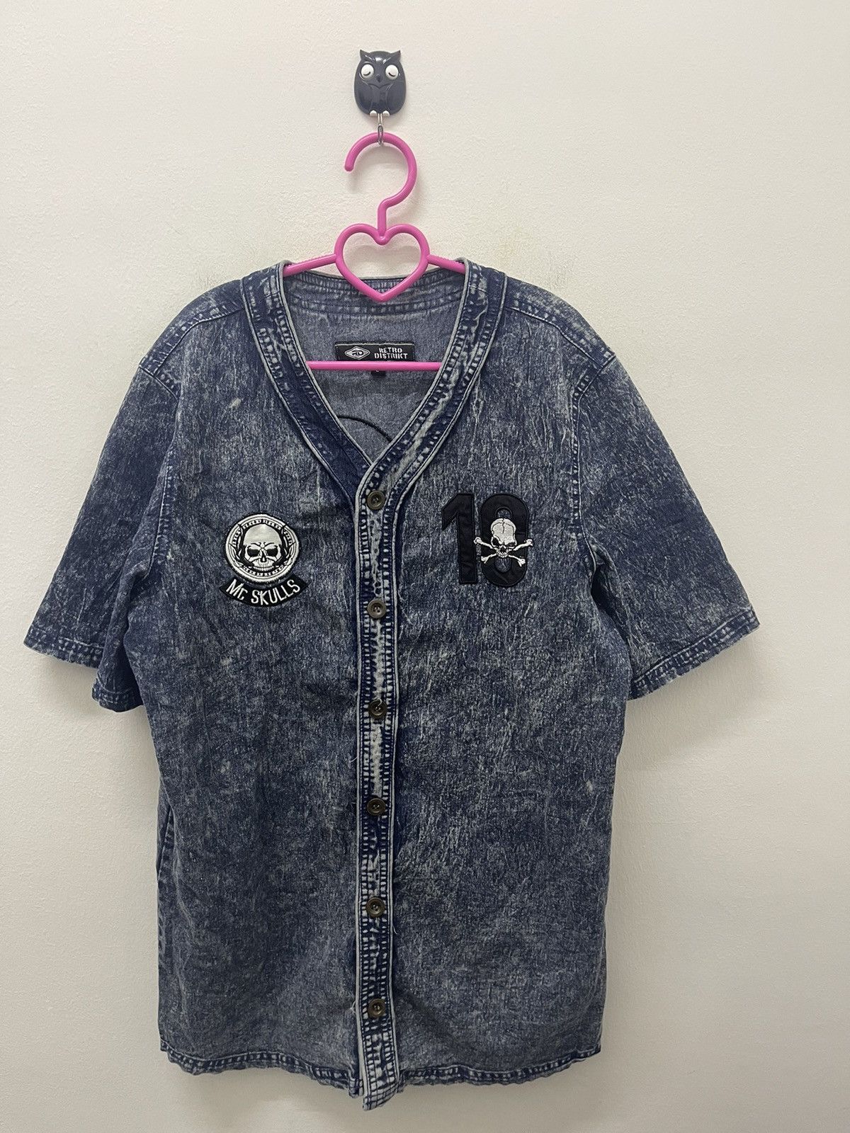 Japanese Brand Rare Vintage RETRO DISTRIKT Japan Mr Skulls 10 Acid Wash Size US L / EU 52-54 / 3 - 3 Thumbnail