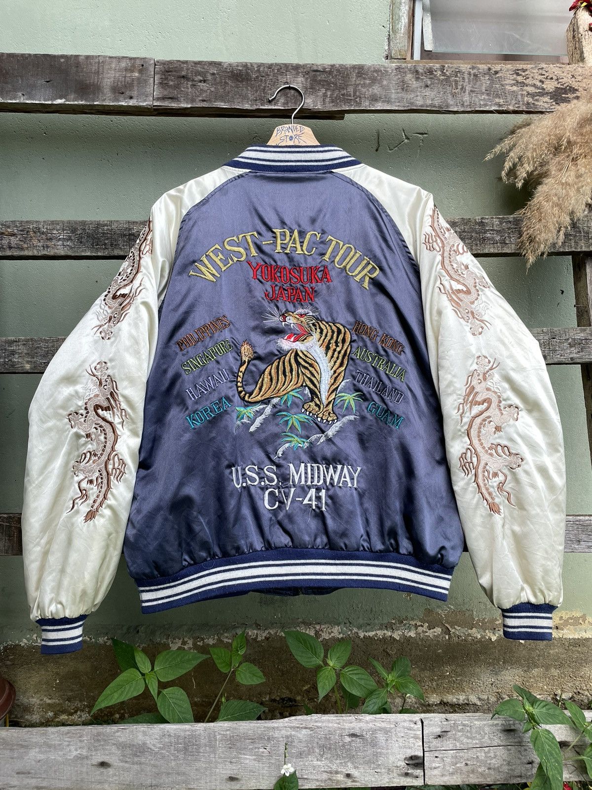 Japanese Brand × Vintage Vintage Sukajan USS Midway Tiger Embroidery Jacket Size US L / EU 52-54 / 3 - 1 Thumbnail