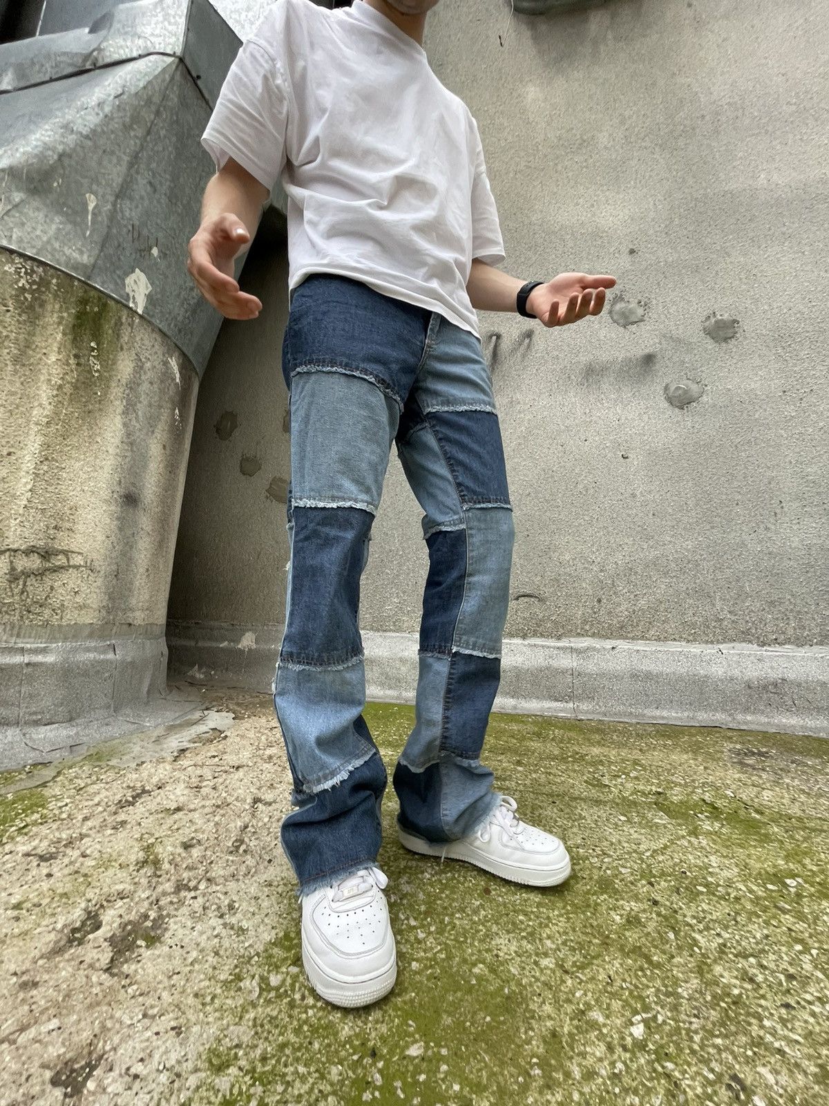 Vintage Japanese Denim Flared Patchwork Jeans Rare