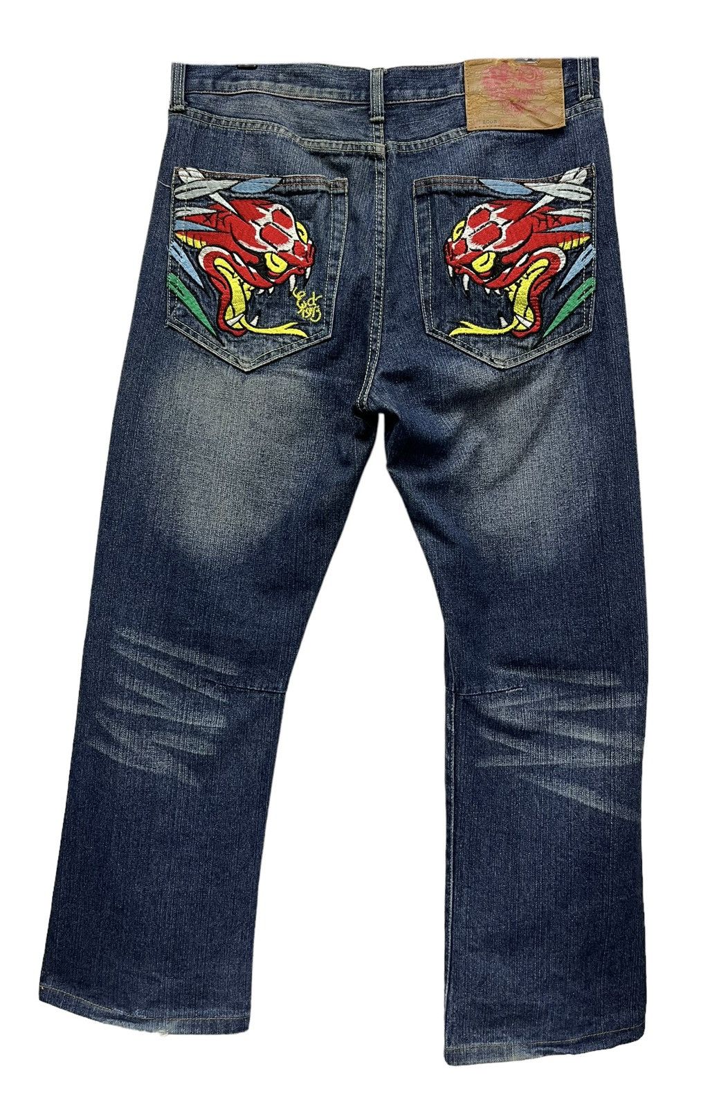 Cheatin Snakes 💥FINALDROP🔥ED HARDY Snake & Dragon Embroidered Tattoo Wear Size US 33 - 8 Thumbnail