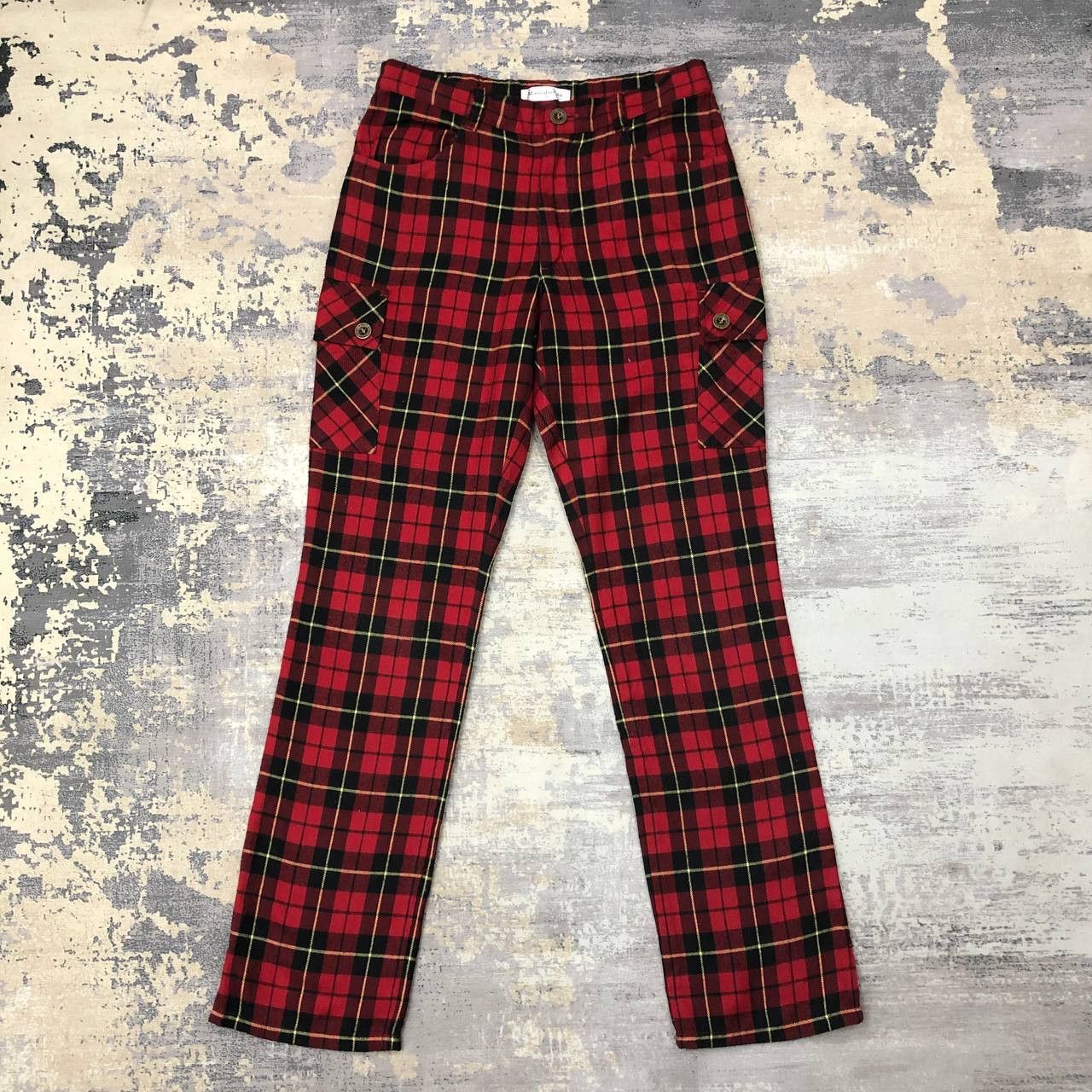 image of P72 Punk Marin D'enfant Tartan Cargo Pants in Red, Men's (Size 29)