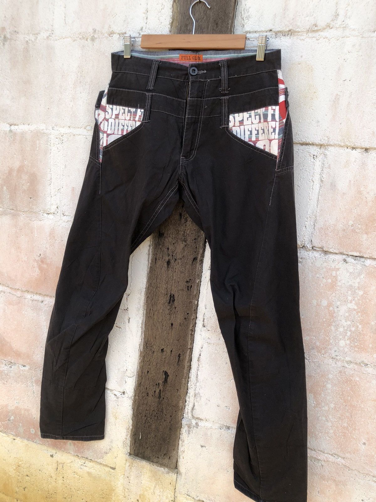 Designer × Japanese Brand Full Glow - Flared Curved Leg Pants Double Waist Size US 31 - 3 Thumbnail