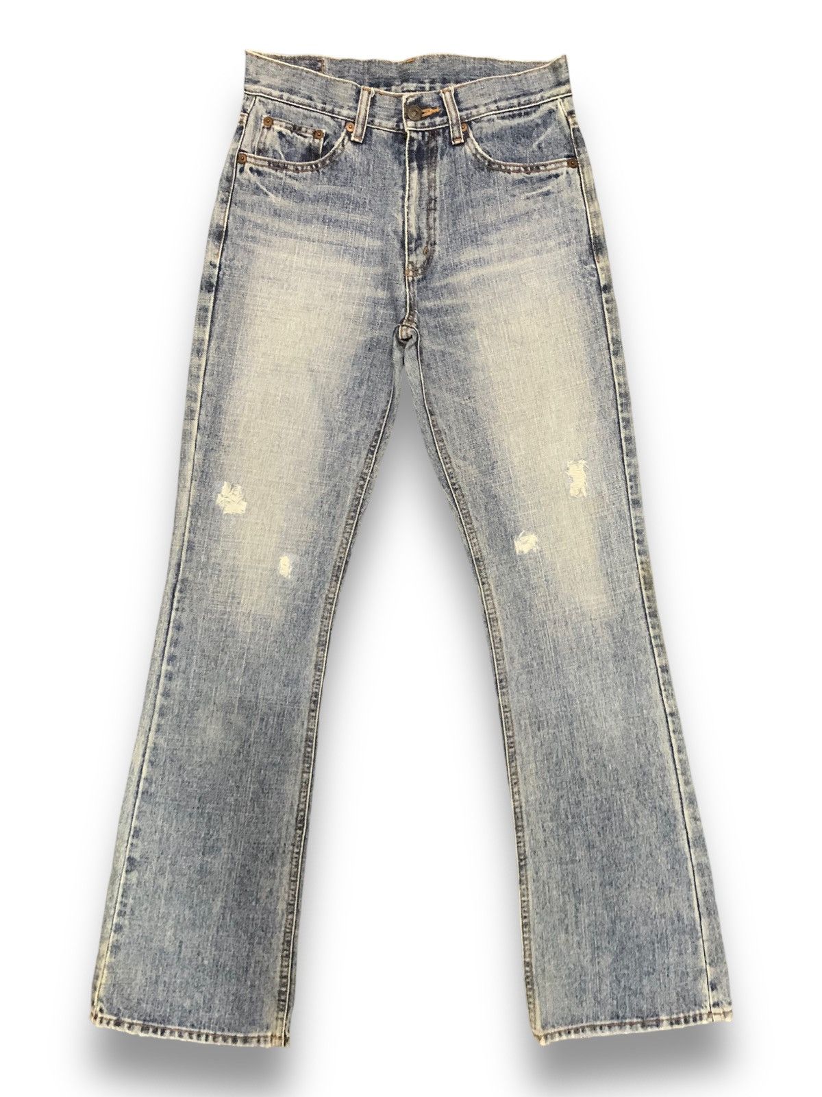 image of Distressed Denim x Hysteric Glamour Vintage Japanese Bobson Chessking Distressed Flare Jeans in Lig