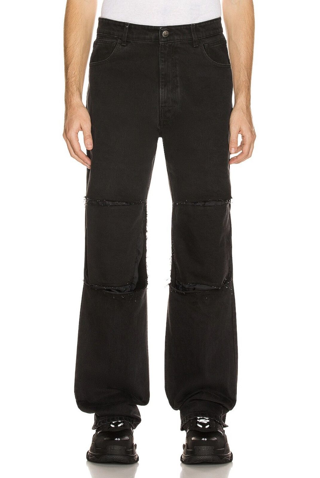 image of Raf Simons Relaxed Fit Denim Pants With Cut Out Knee Patches in Black, Men's (Size 32)