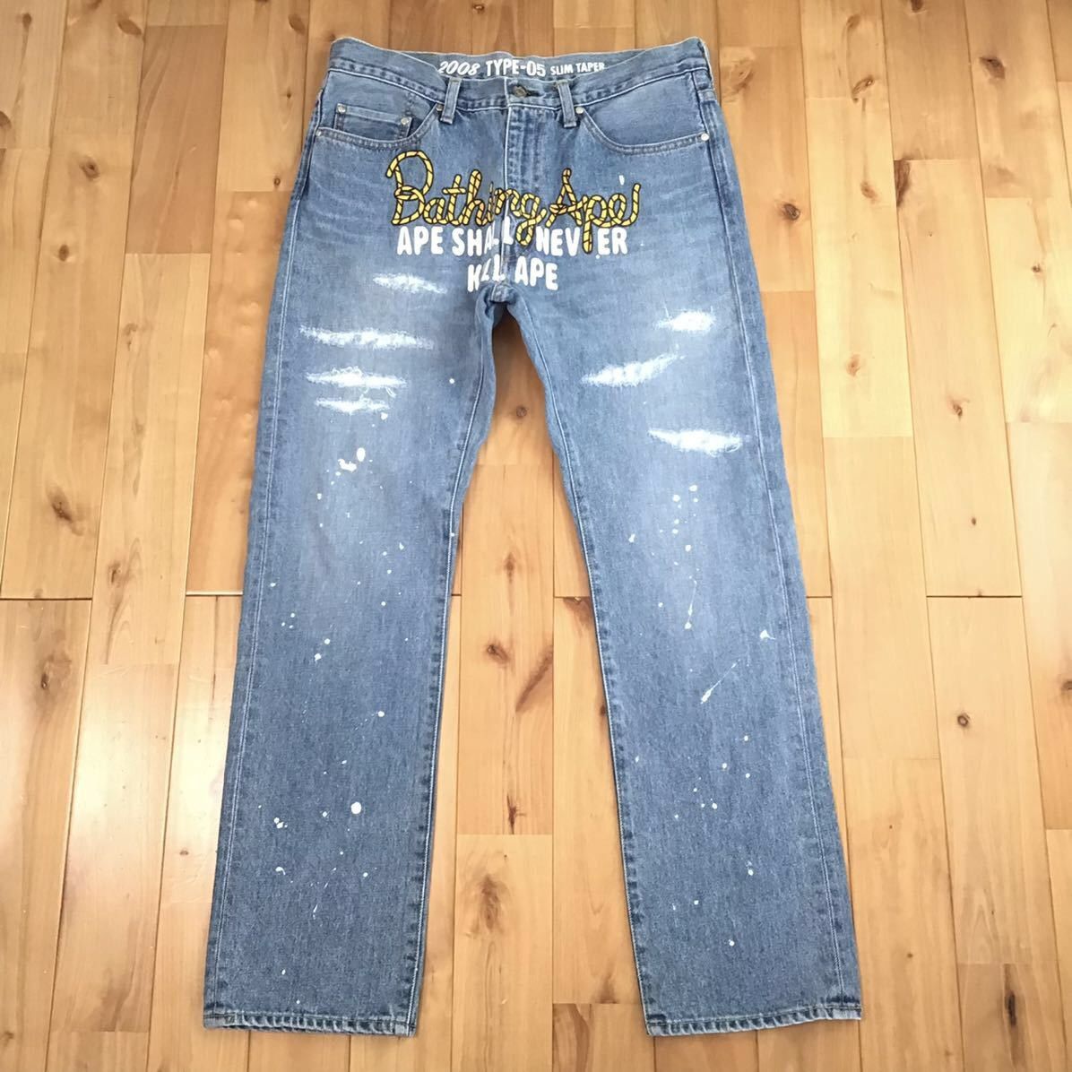 image of Bape Damaged Rope Logo Type5 Slim Taper Denim Pants ★Size L in Indigo, Men's (Size 34)
