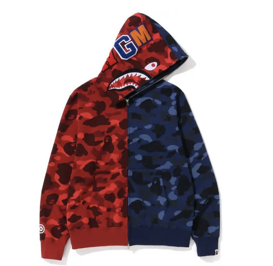 Bape BAPE Color Camo Shark Full Zip Hoodie Red/Navy Size US XXL / EU 58 / 5 - 3 Thumbnail