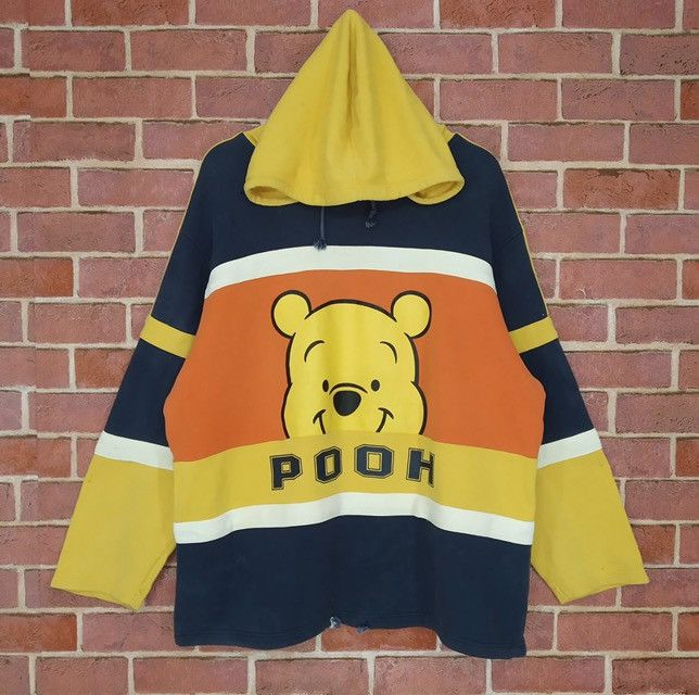 image of Anima x Cartoon Network Vintage Winnie The Pooh Cartoon Colourblock Hoodie in Yellow (Size Large)