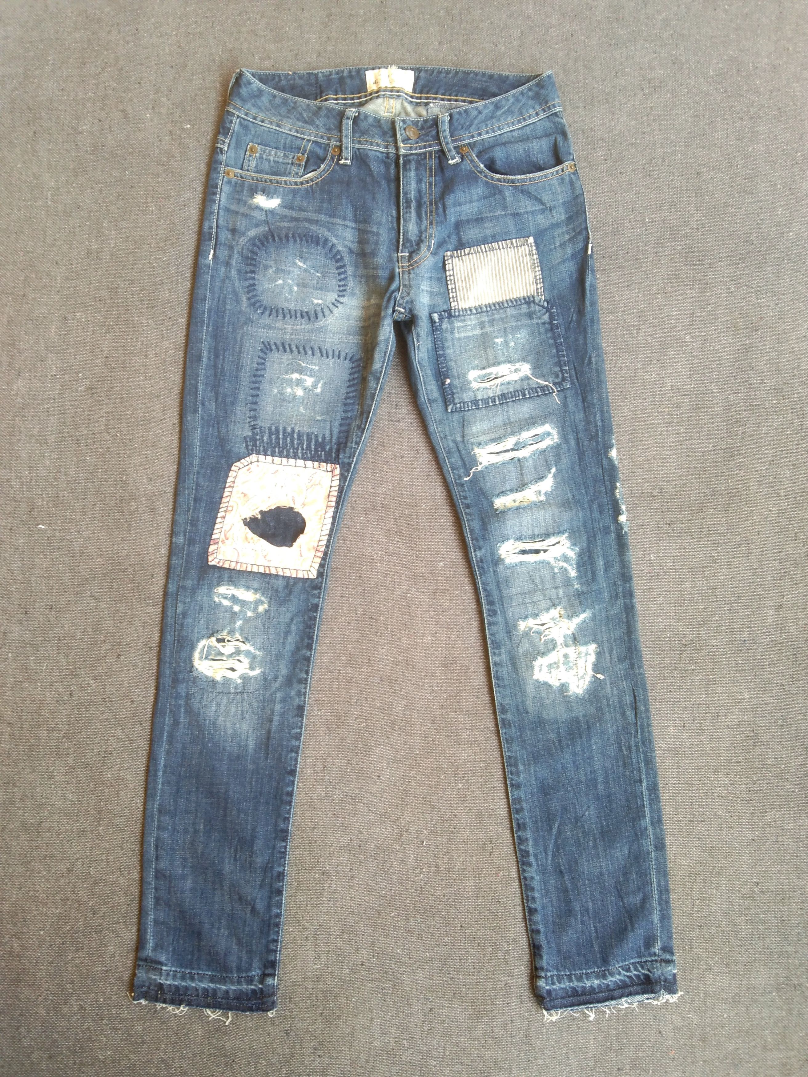 image of Japan Distressed Jeans Ungrid Style Boro Sashiko 27X29 in Blue, Men's