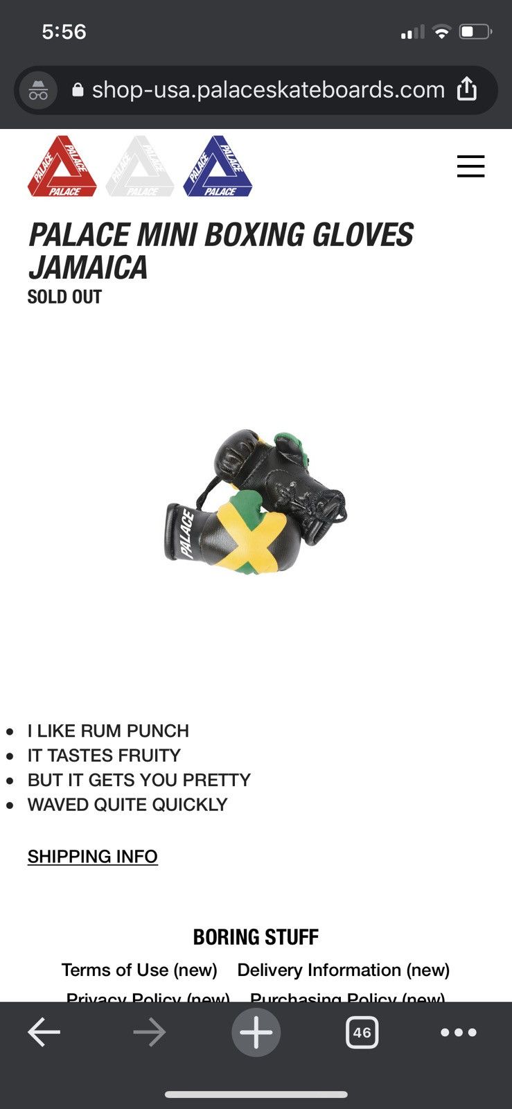 Palace FREE SHIPPING Palace Mini Boxing Gloves Jamaica 🇯🇲 Size ONE SIZE - 1 Thumbnail