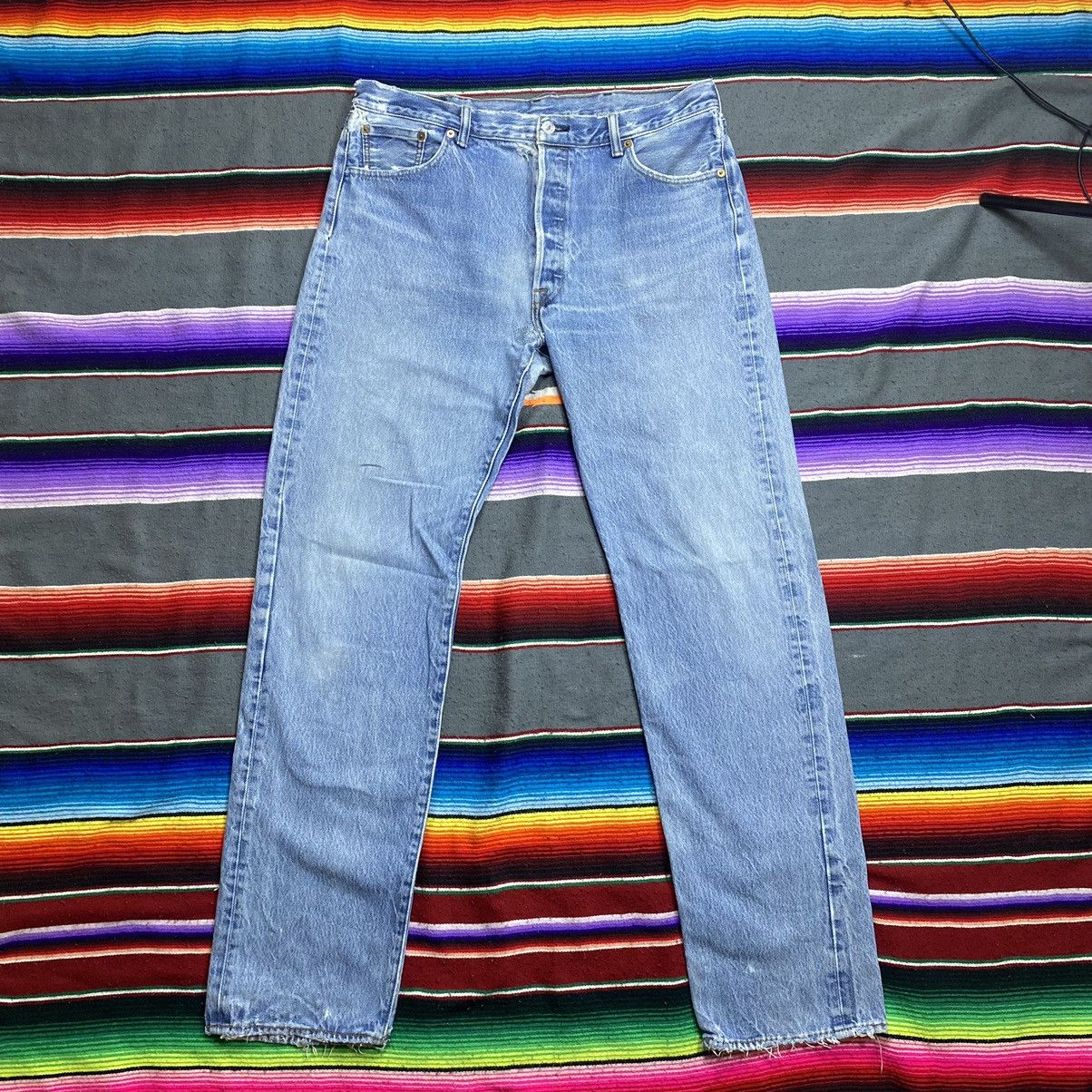 image of Vintage Levi’S 501 Y2K Distressed Denim in Light Blue Wash, Men's (Size 37)