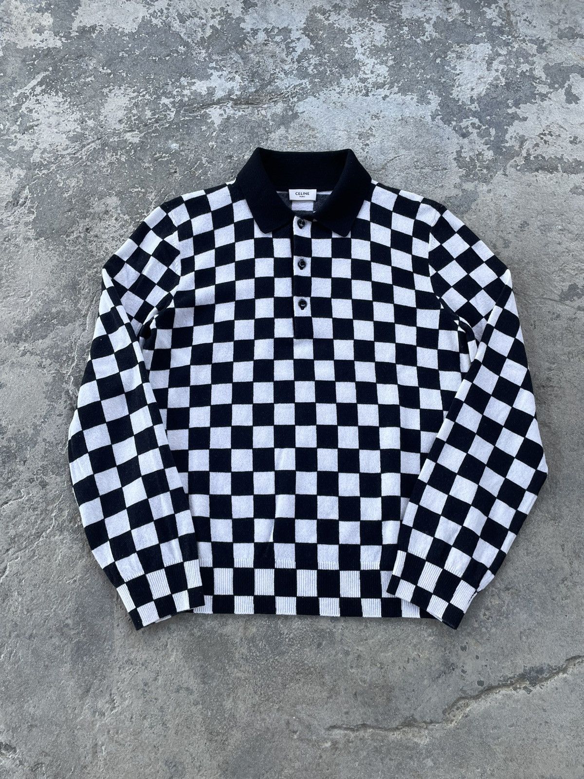 image of Celine Ss19 Damier Checkerboard Sweater Shirt in Black, Men's (Size Small)