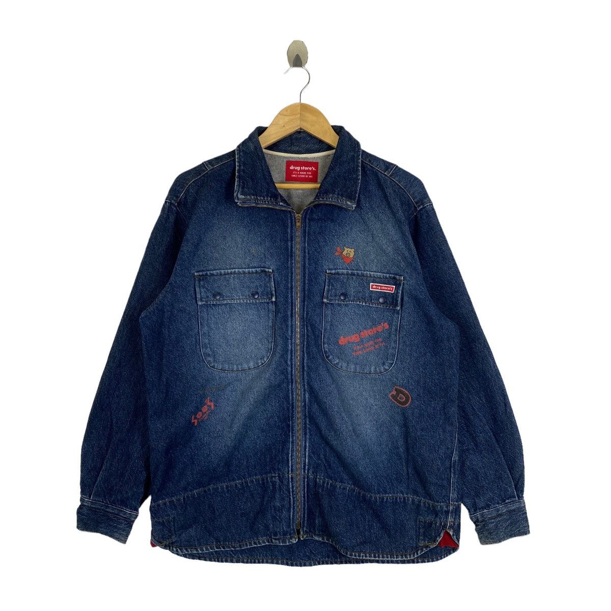 image of Denim Jacket x Vintage Drug Store Denim Jeans Jacket in Blue, Men's (Size Large)