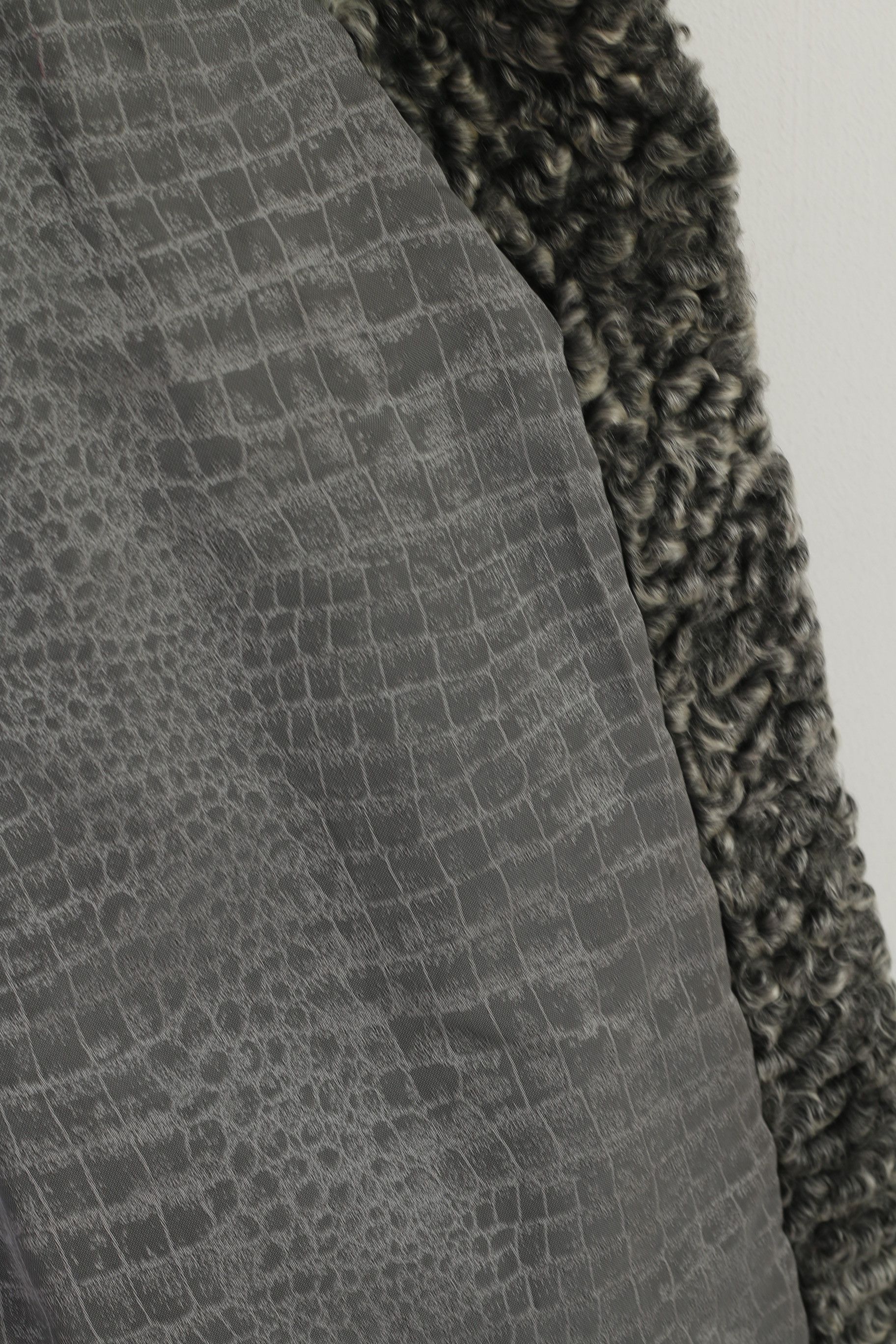 Vintage Women L Jacket Gray Leather Fur Puff Sleeve 2247