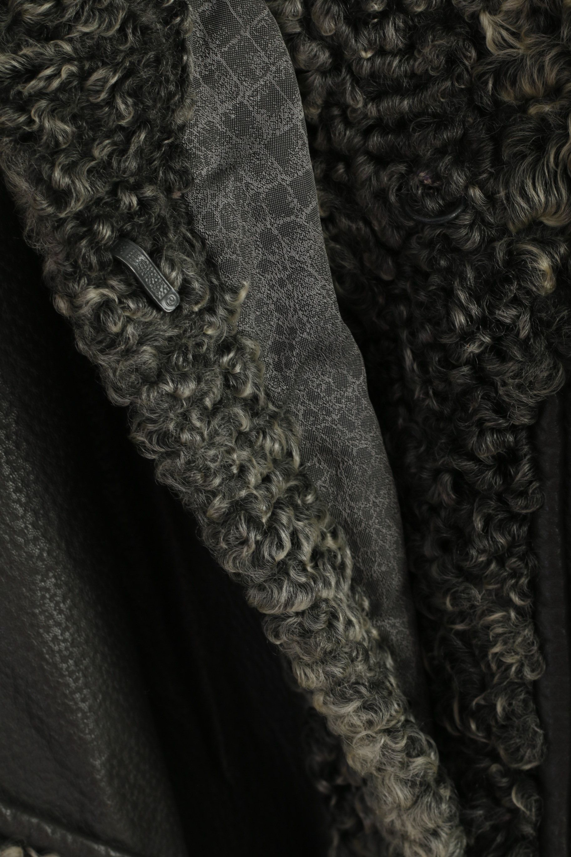 Vintage Women L Jacket Gray Leather Fur Puff Sleeve 2247