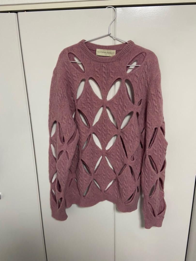 image of Stefan Cooke Ss20 Slashed Cable Knit Open Sweater in Pink, Men's (Size Medium)
