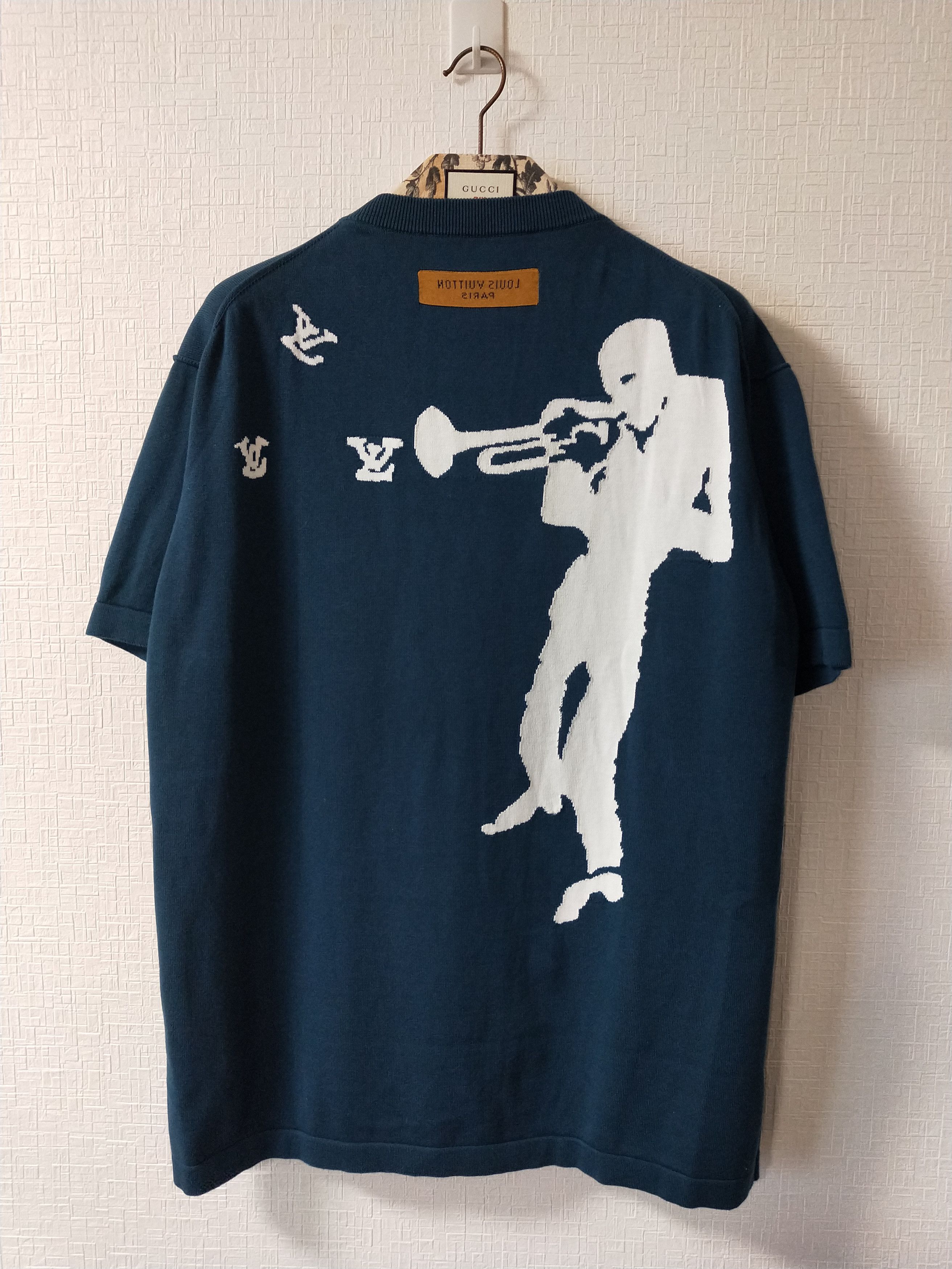 Louis Vuitton Teal Blue Jazz Trumpeter Signature Cotton Crew Neck T-Shirt M  Louis Vuitton