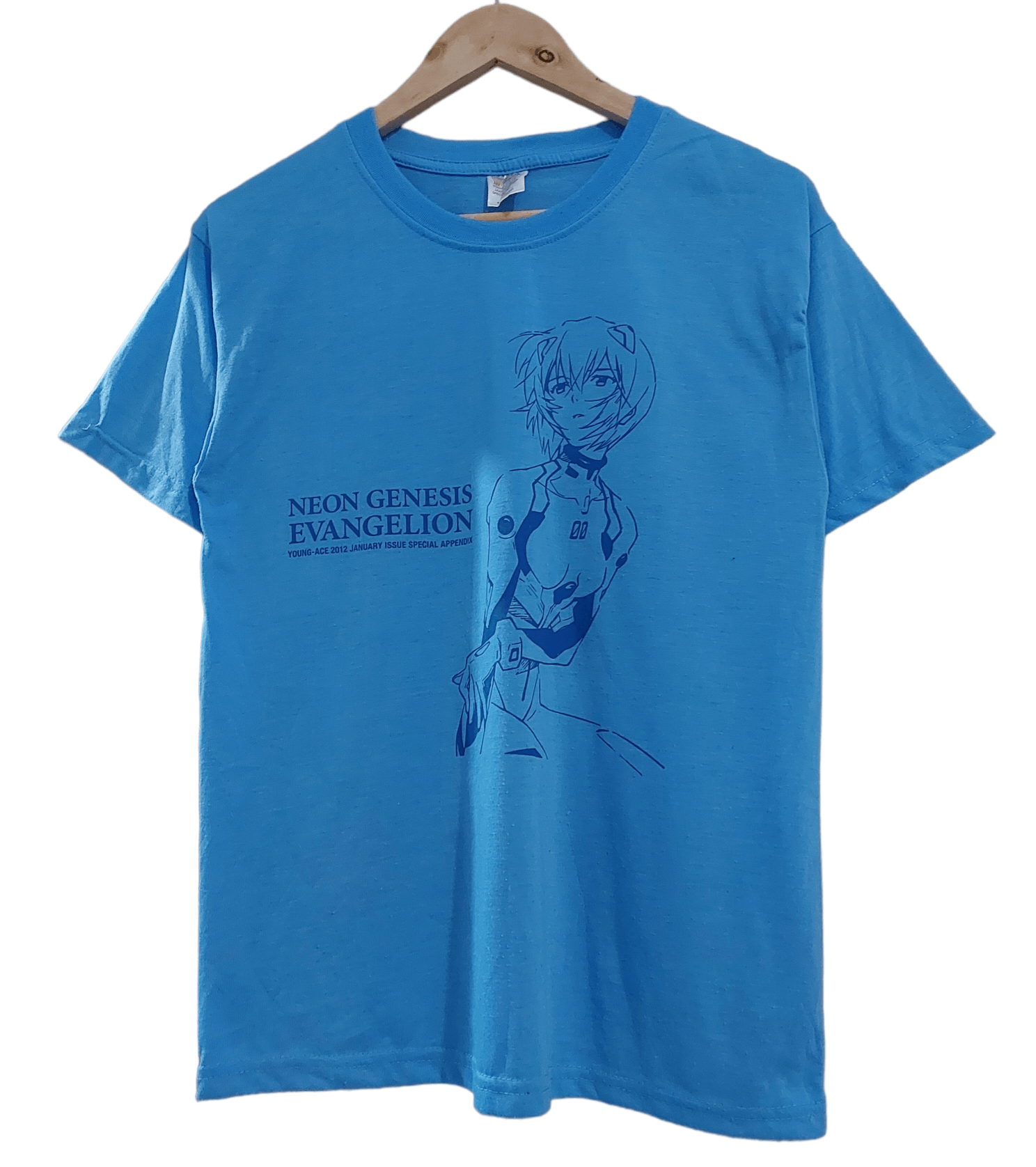 image of Anima x Vintage Neon Genesis Evangelion Anime Manga Rei Ayanami T-Shirt in Blue, Men's (Size Small)
