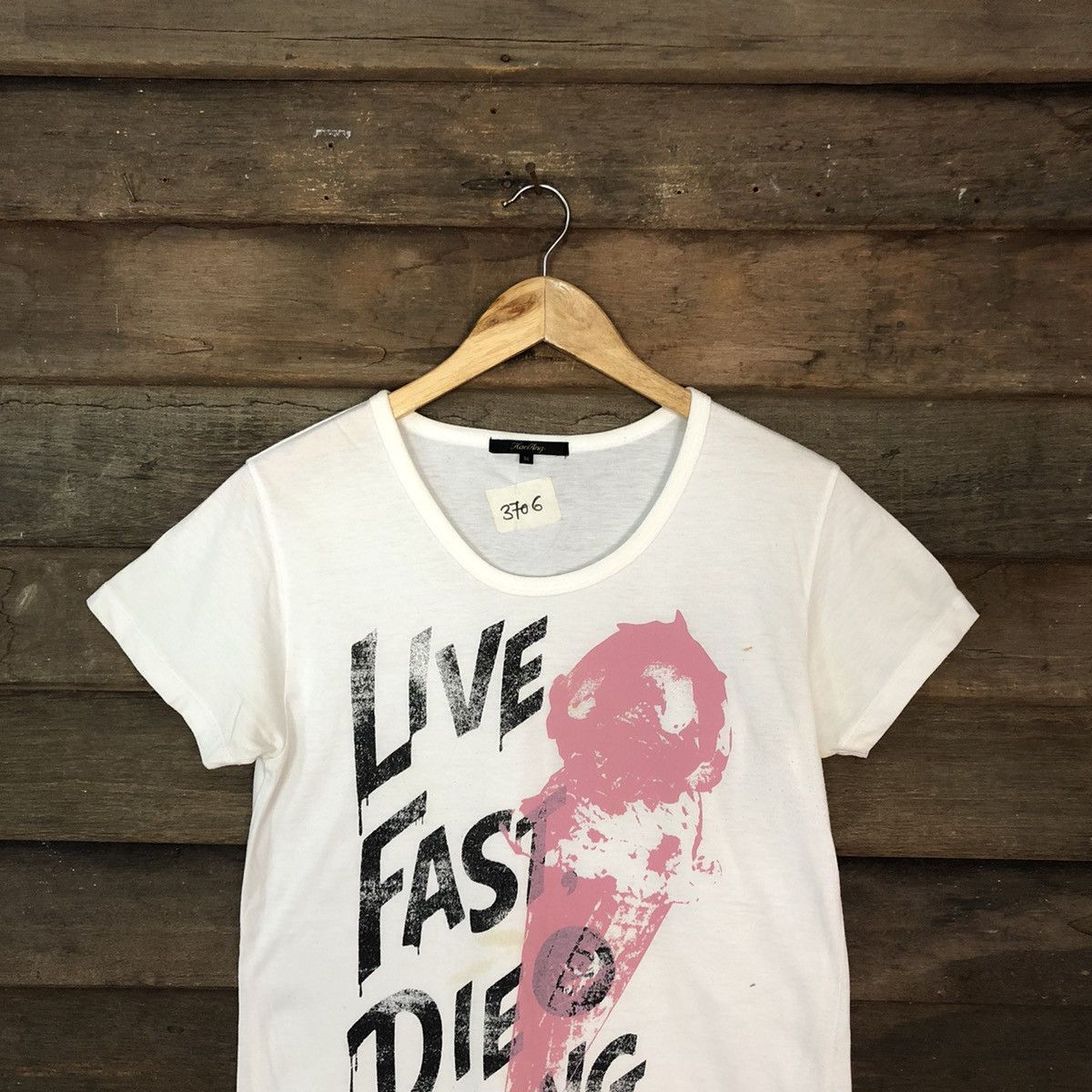 Japanese Brand Kariang live fast die young White Short Sleeve Tshirt #3706 Size M / US 6-8 / IT 42-44 - 2 Thumbnail