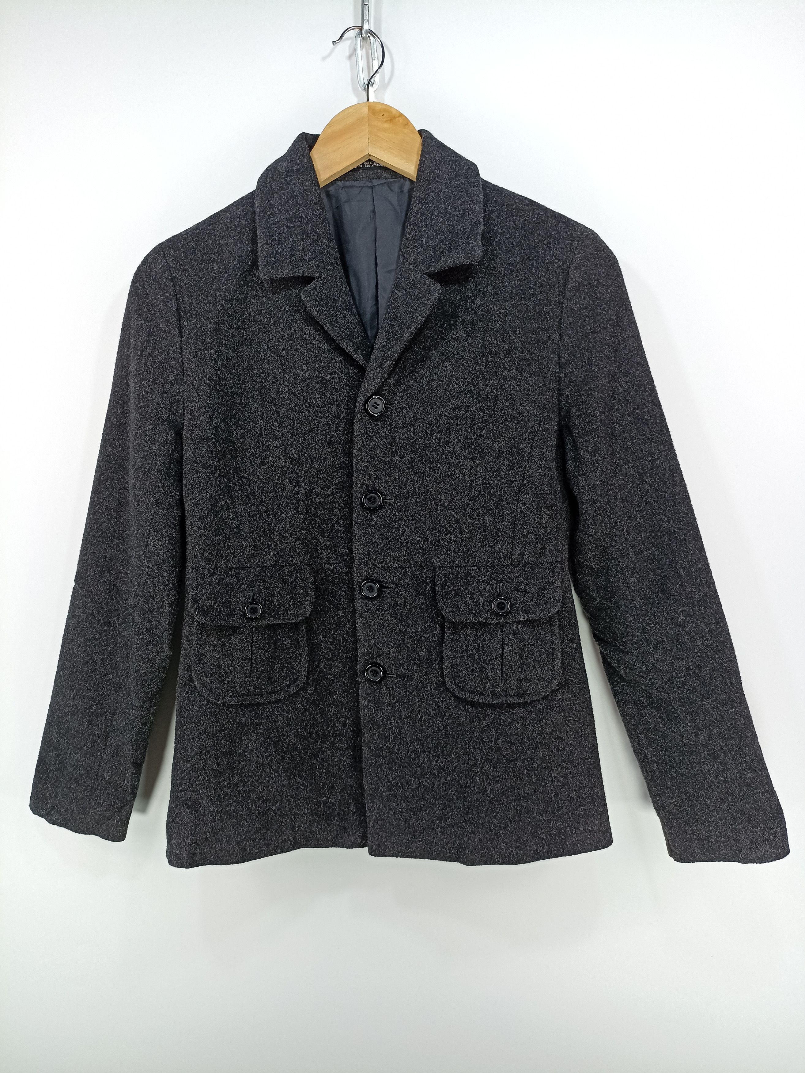 image of Vintage Yohji Yamamoto Ined Wool Jacket in Grey, Women's (Size Small)