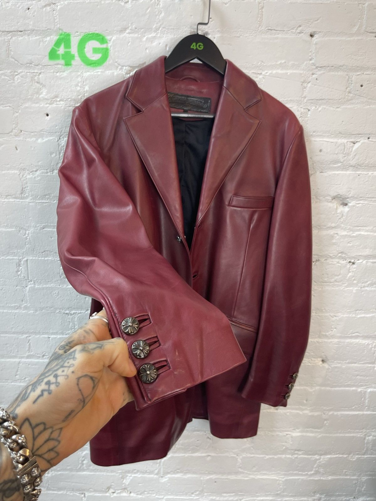 image of Chrome Hearts Oxblood Red Leather Blazer Jacket M, Men's (Size Medium)