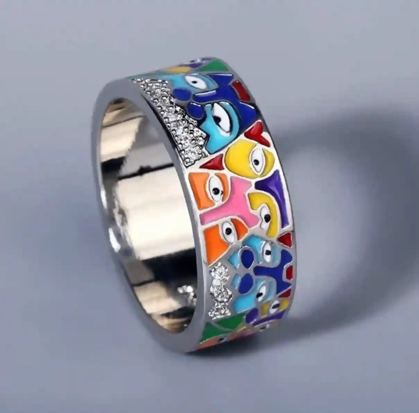 Japanese Brand Resizeable Colourful Ring Silver White Faces CZ Ring Size ONE SIZE - 3 Thumbnail