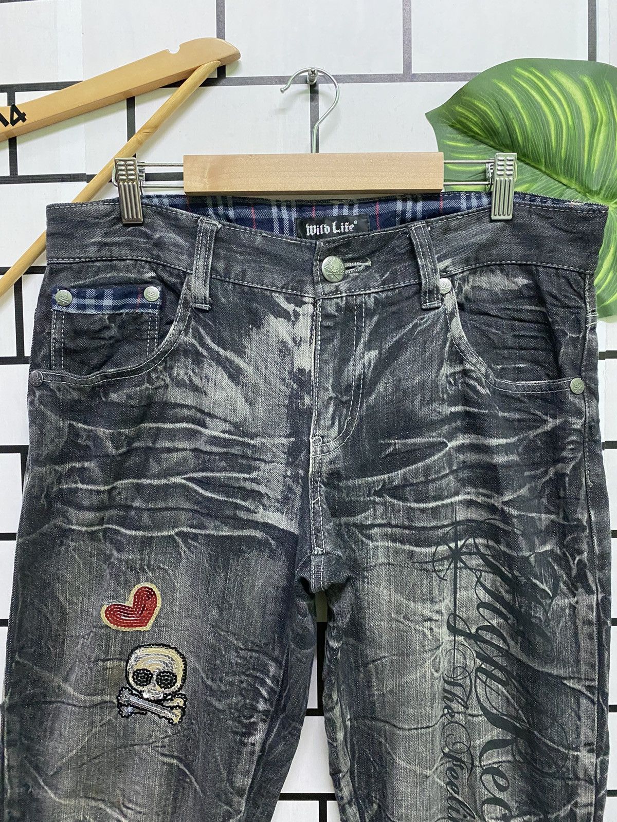 Japanese Brand × Seditionaries Japanese WILD LIFE Flared Love Skull Acid Wash Pants Size US 33 - 3 Thumbnail