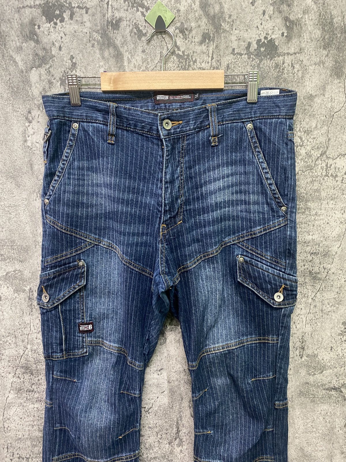 Designer × Japanese Brand Japanese Blue B Hickory PinStripe Cargo denim Jeans Size US 32 / EU 48 - 3 Thumbnail