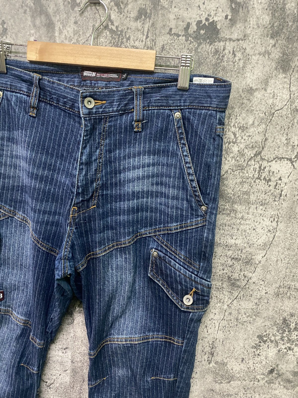 Designer × Japanese Brand Japanese Blue B Hickory PinStripe Cargo denim Jeans Size US 32 / EU 48 - 5 Thumbnail