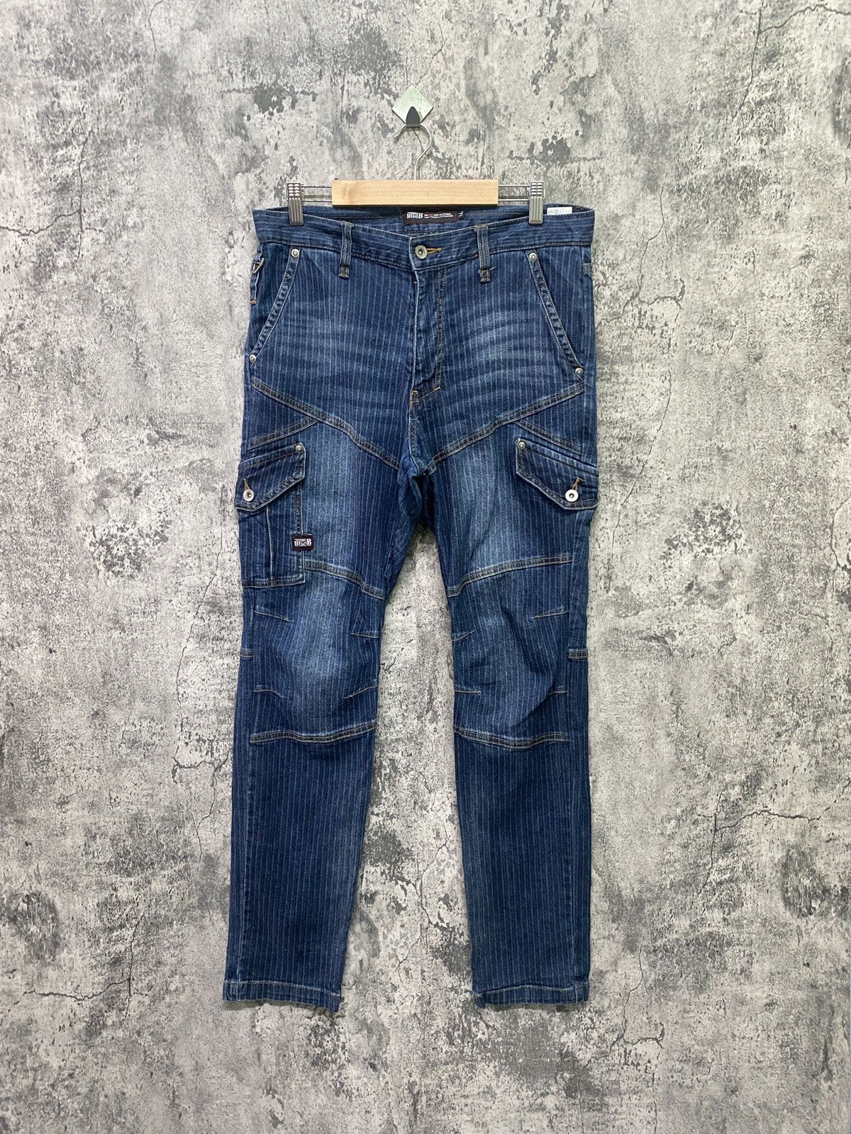 Designer × Japanese Brand Japanese Blue B Hickory PinStripe Cargo denim Jeans Size US 32 / EU 48 - 1 Thumbnail