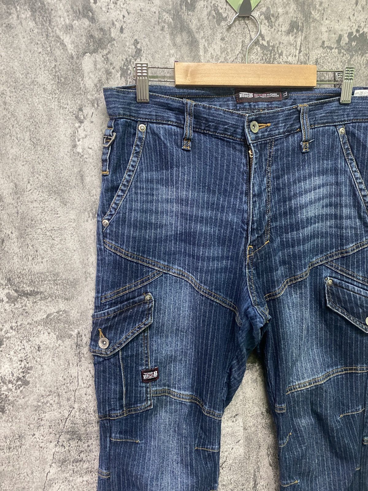 Designer × Japanese Brand Japanese Blue B Hickory PinStripe Cargo denim Jeans Size US 32 / EU 48 - 4 Thumbnail