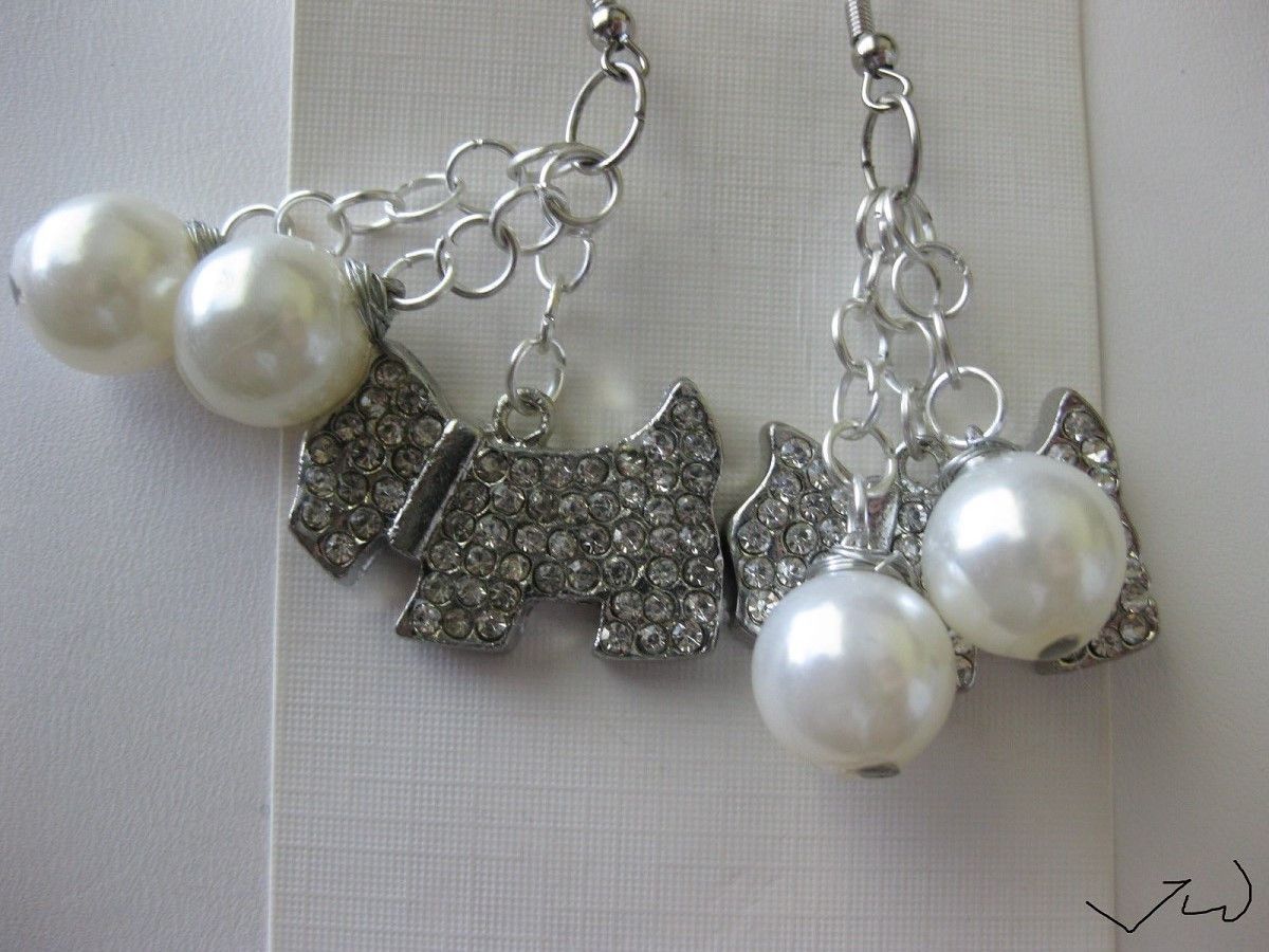 Handmade Dog CZs Dangle Earrings with Pearl beads Size ONE SIZE - 3 Thumbnail