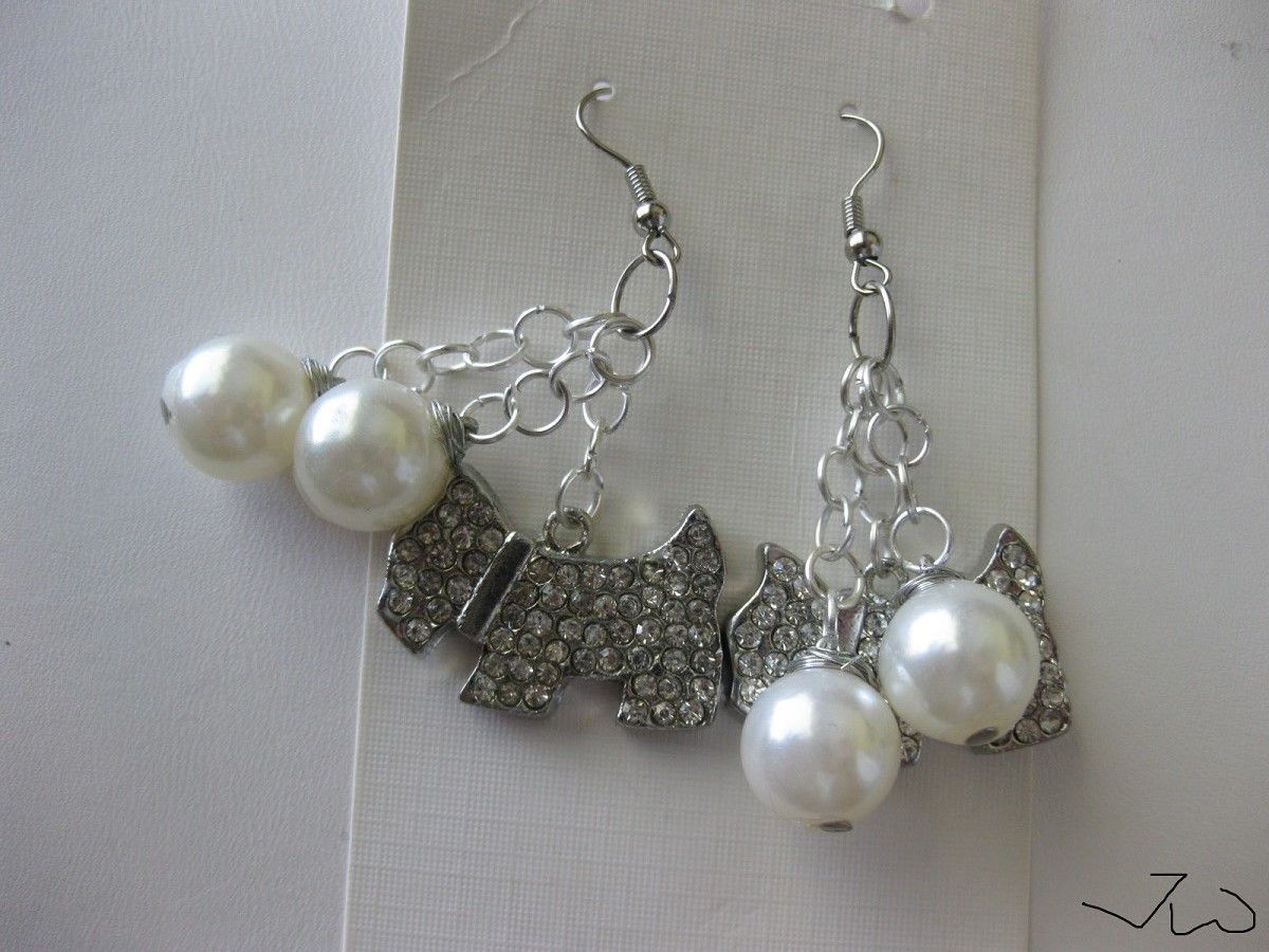 Handmade Dog CZs Dangle Earrings with Pearl beads Size ONE SIZE - 1 Thumbnail