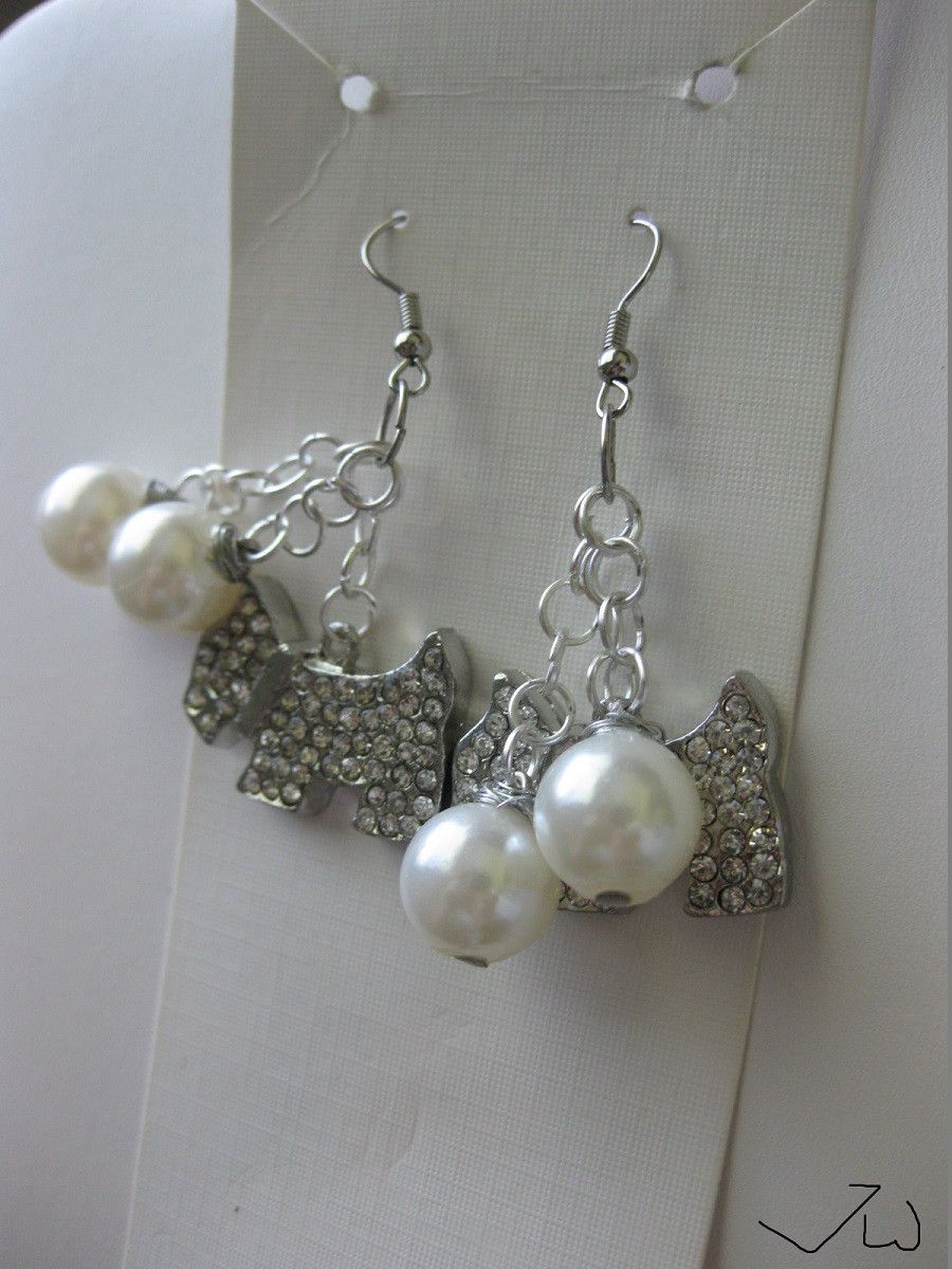 Handmade Dog CZs Dangle Earrings with Pearl beads Size ONE SIZE - 2 Thumbnail