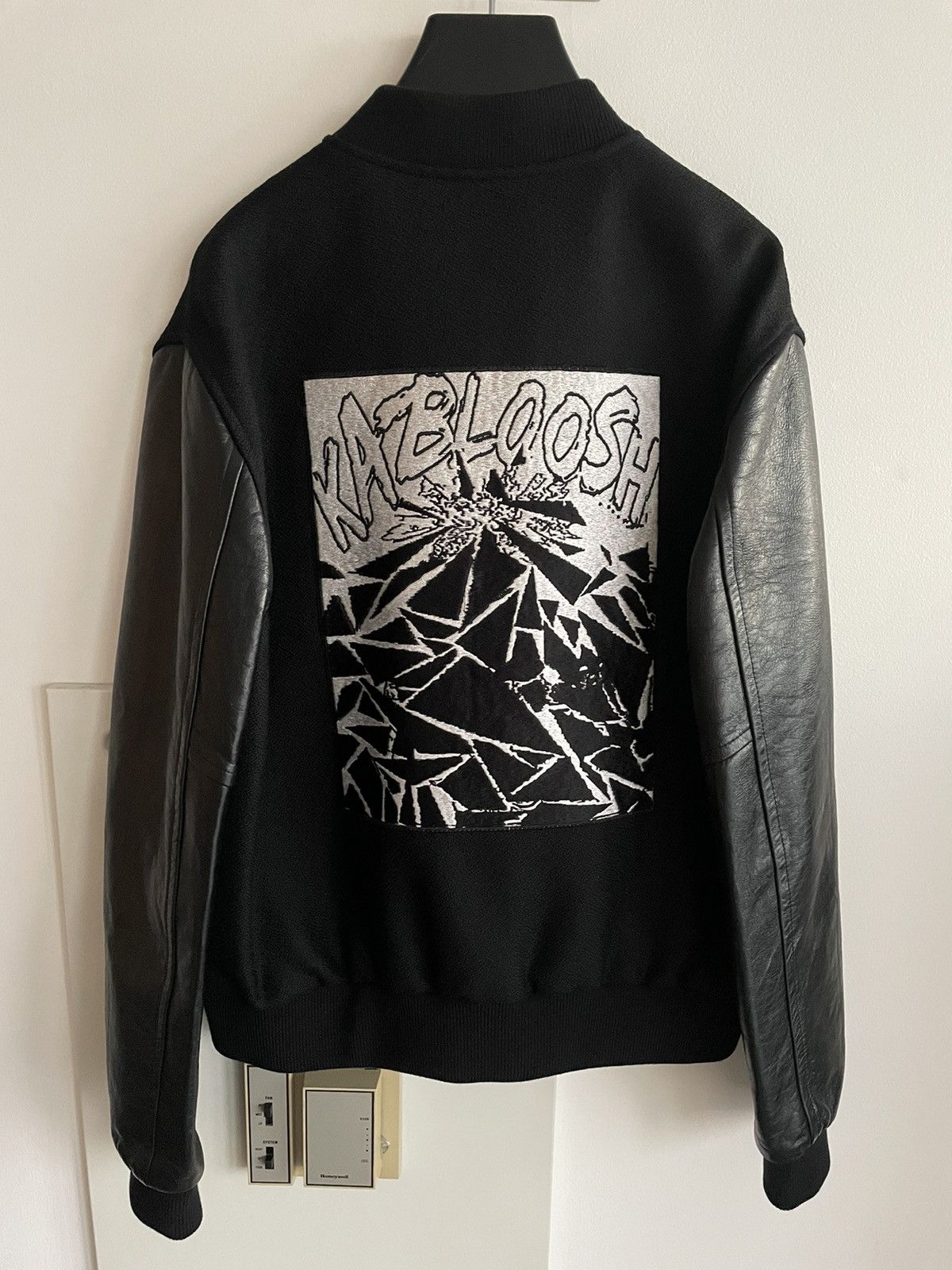 image of Celine x Hedi Slimane Super Runway Limitededition Leather Embroidery Teddy Bomber in Black (Size XL