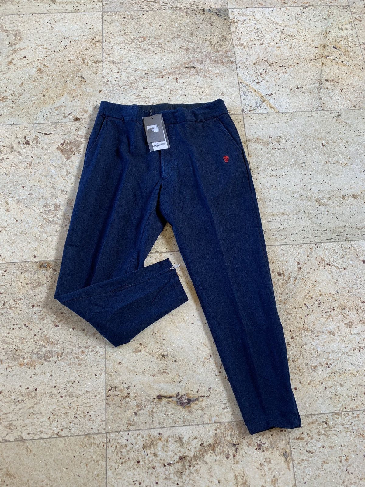 Alexander McQueen Blue Zip Hem Embroidered Small Skull Logo Pants Size US 34 / EU 50 - 2 Thumbnail